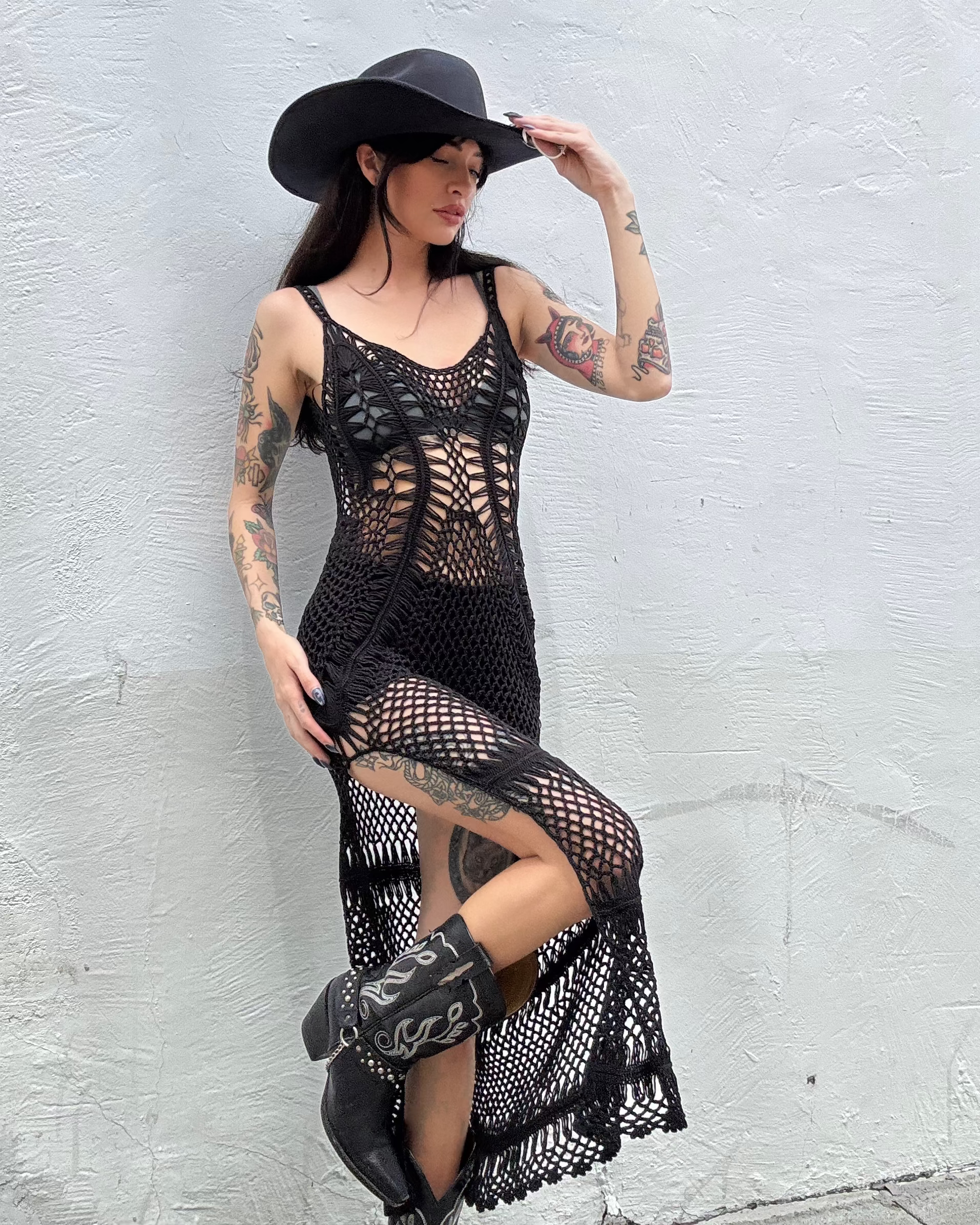 Crochet Maxi Dress - Black