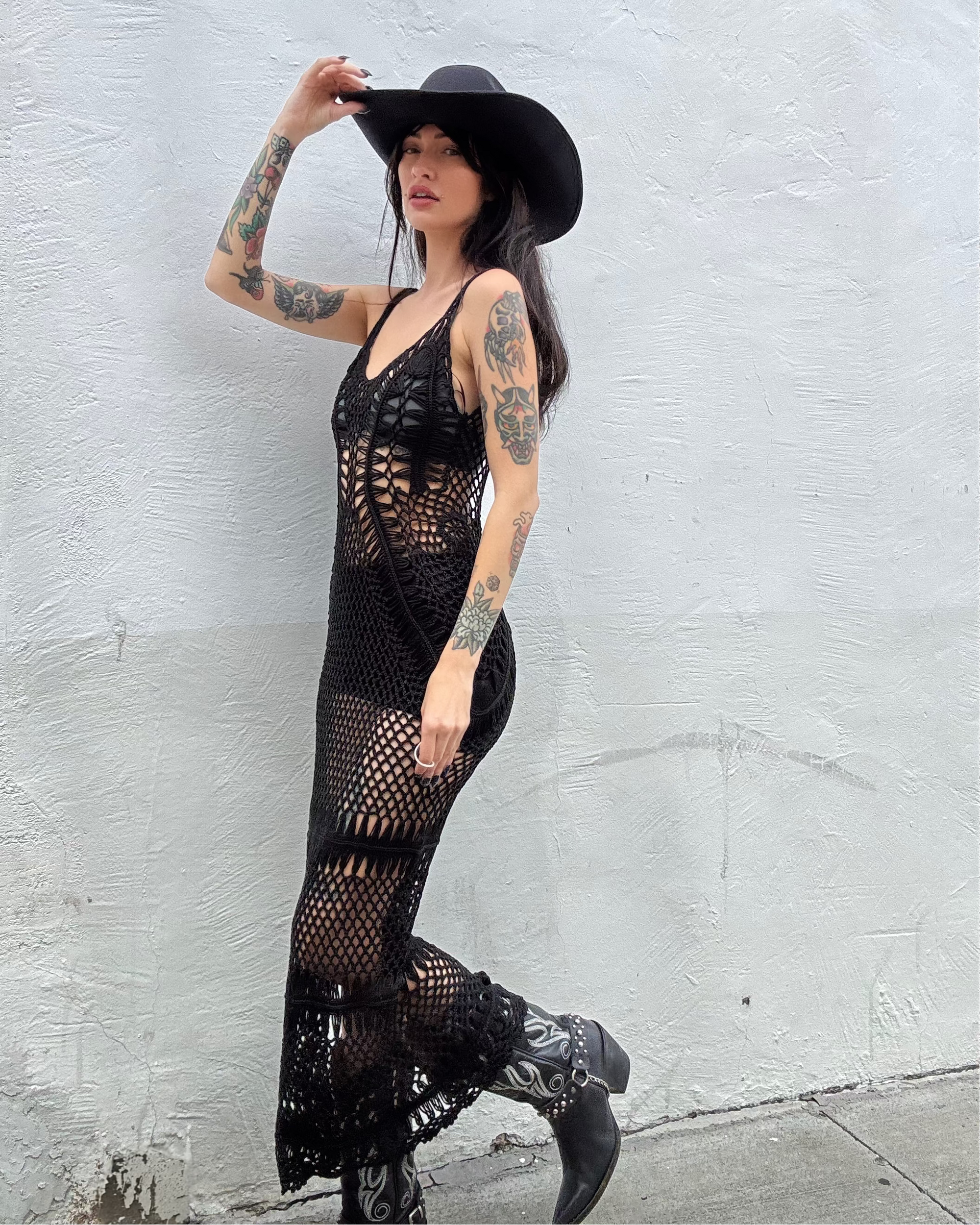 Crochet Maxi Dress - Black