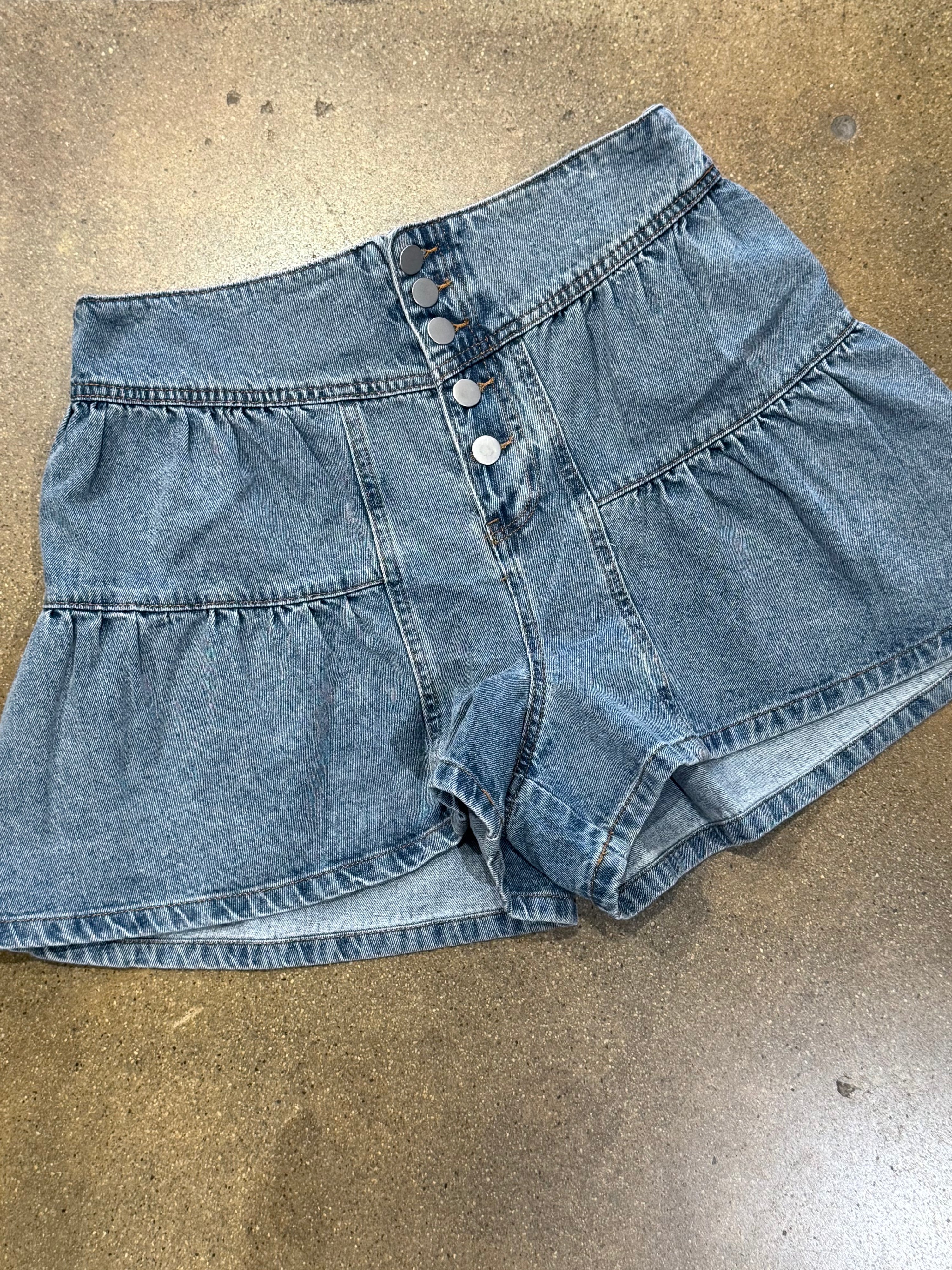 Denim Button Front Skort - Medium Wash