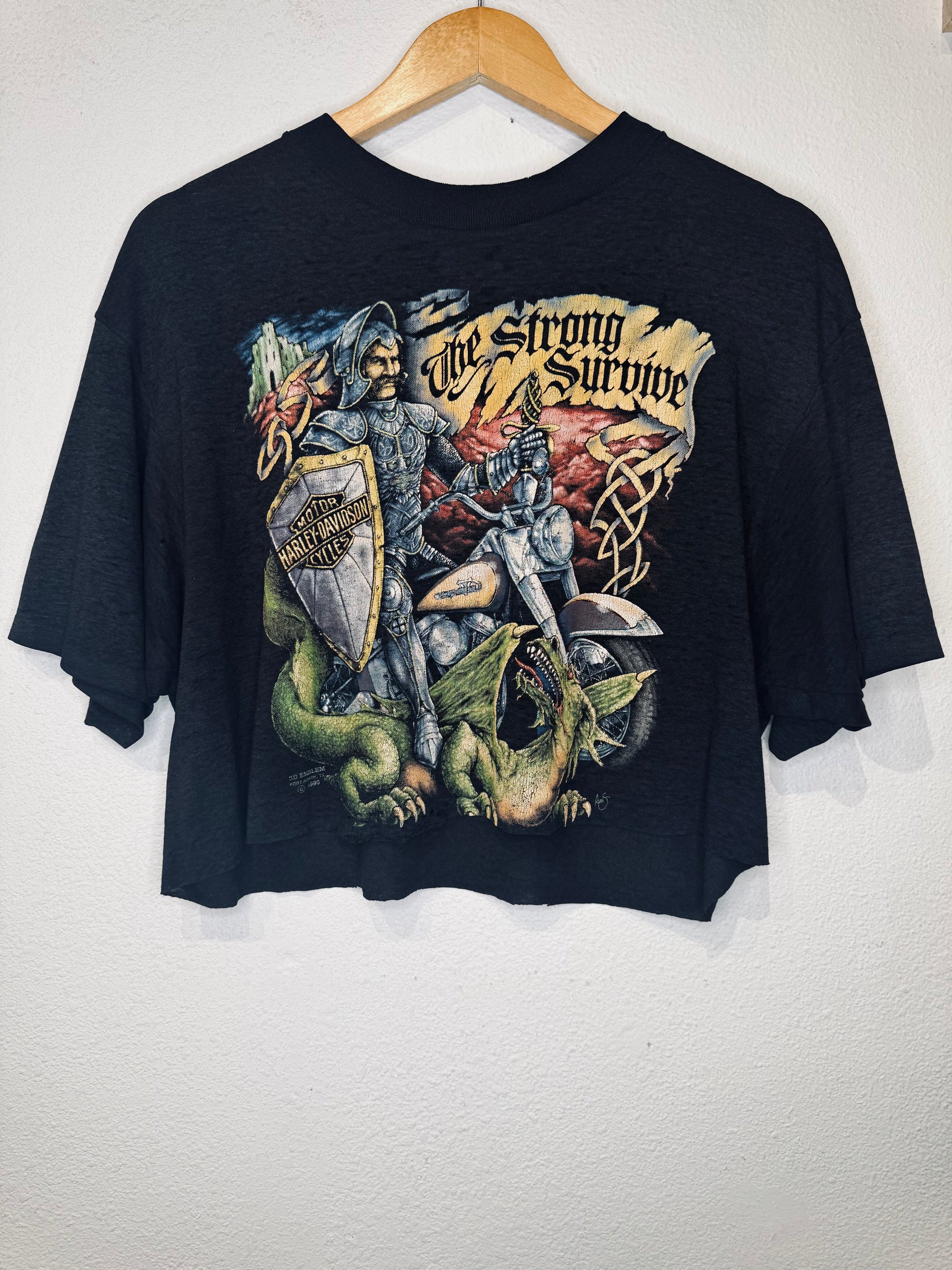 Strong Survive 3D Emblem Harley Vintage Crop Tee