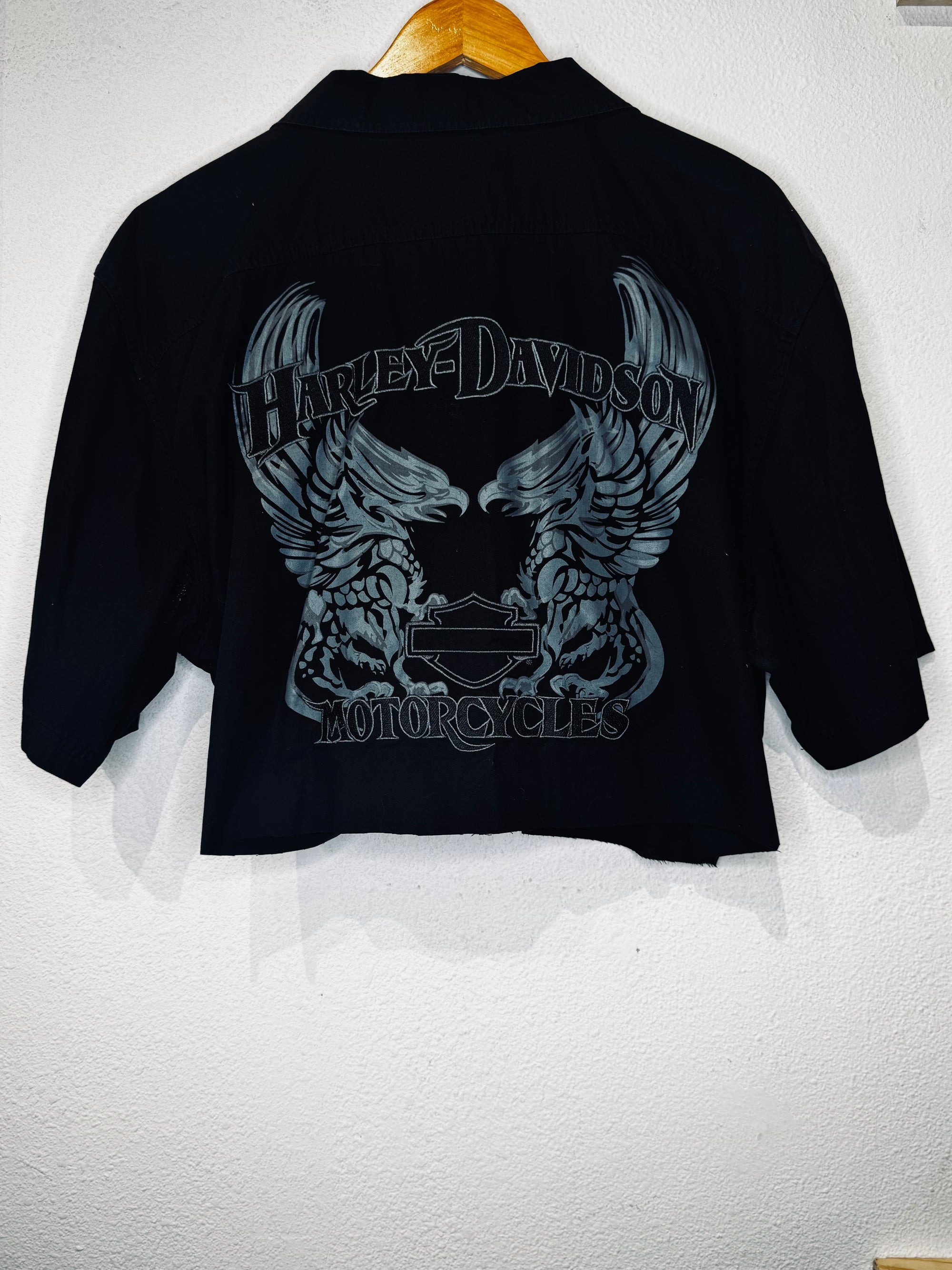 Pockets Harley Button Vintage Crop Short Sleeve