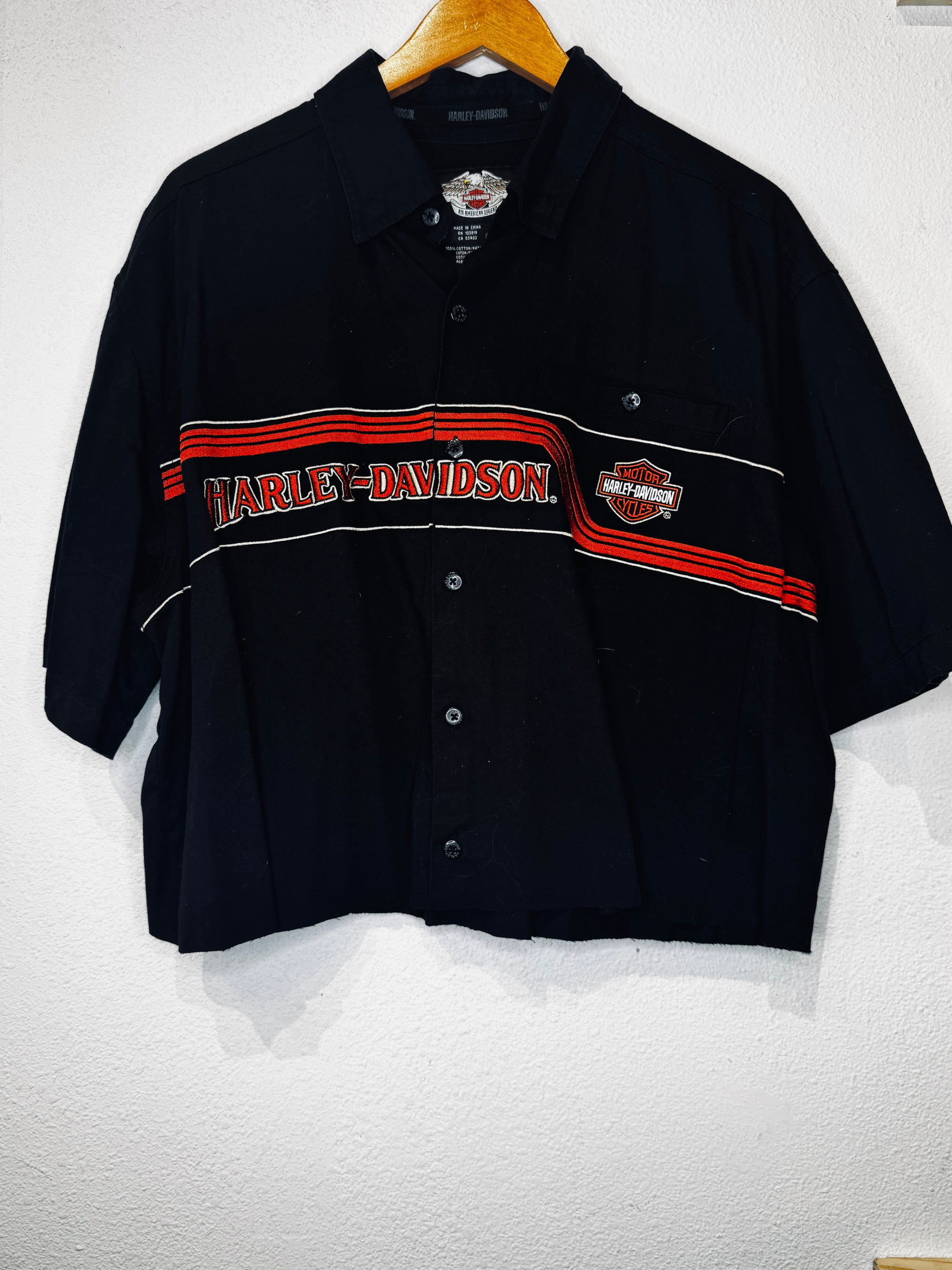 Stripe Harley Button Vintage Crop Short Sleeve