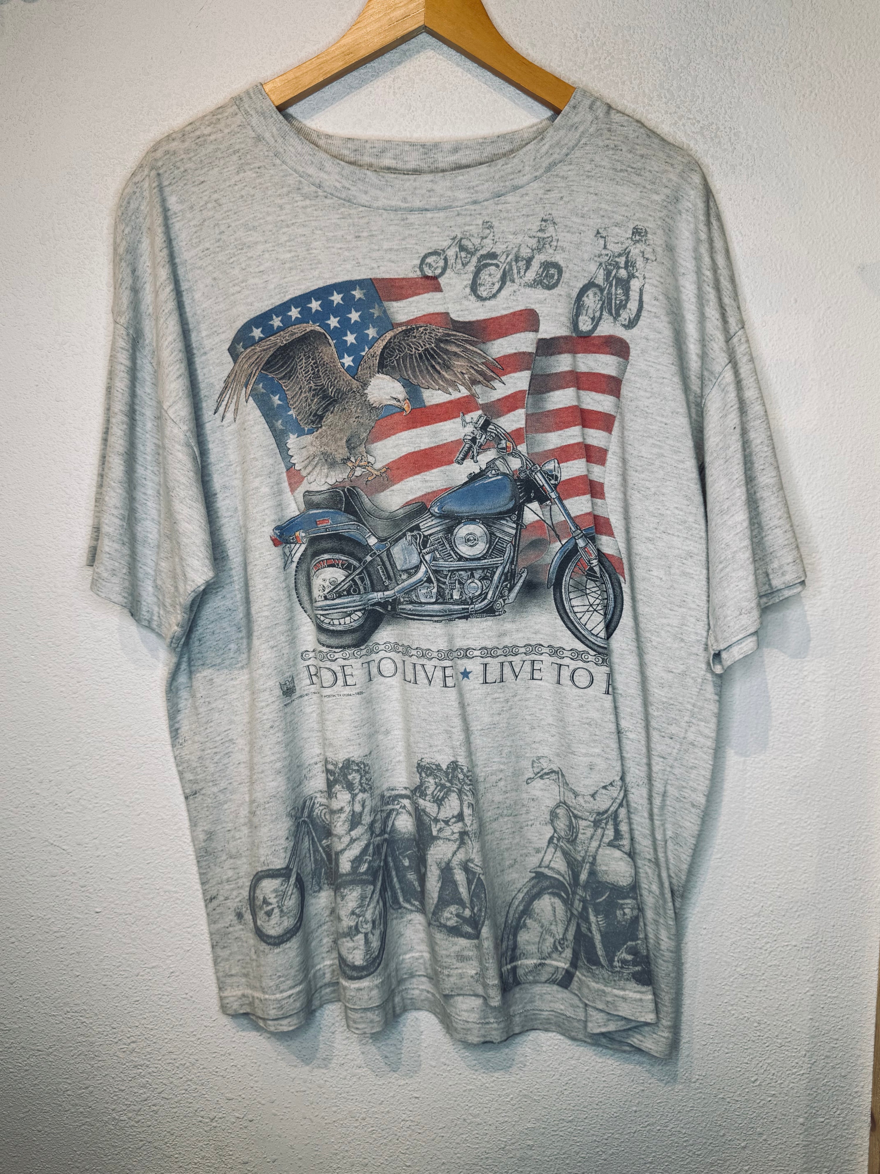 Ride to Live All Over Vintage Tee
