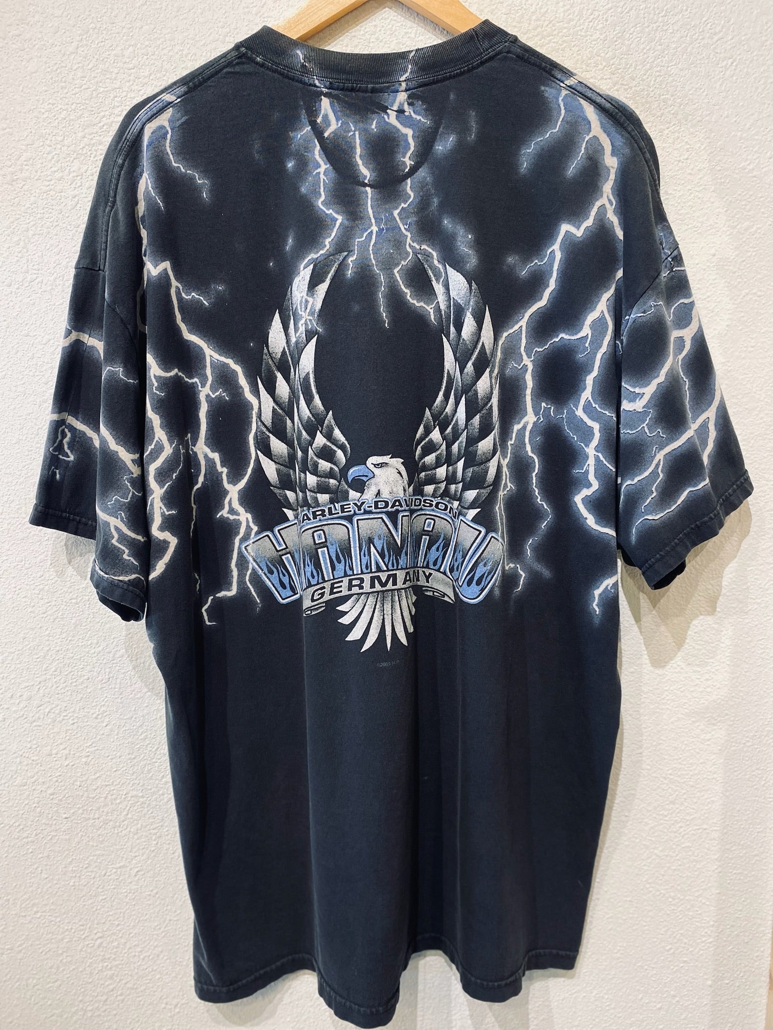 Grey Blue Lightning Harley Vintage Tee - Burnout