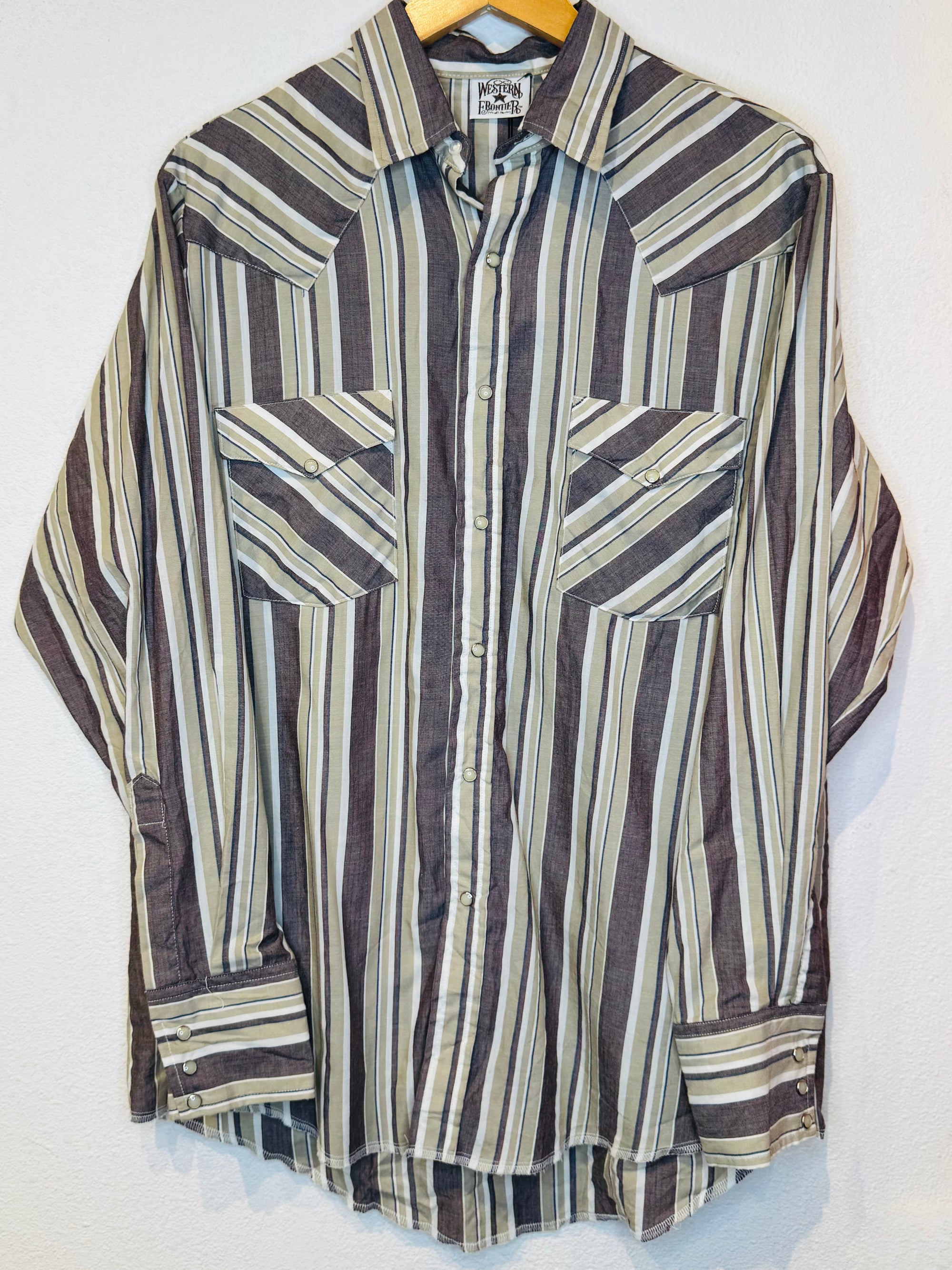 Western Brown Stripe Vintage Pearl Snap