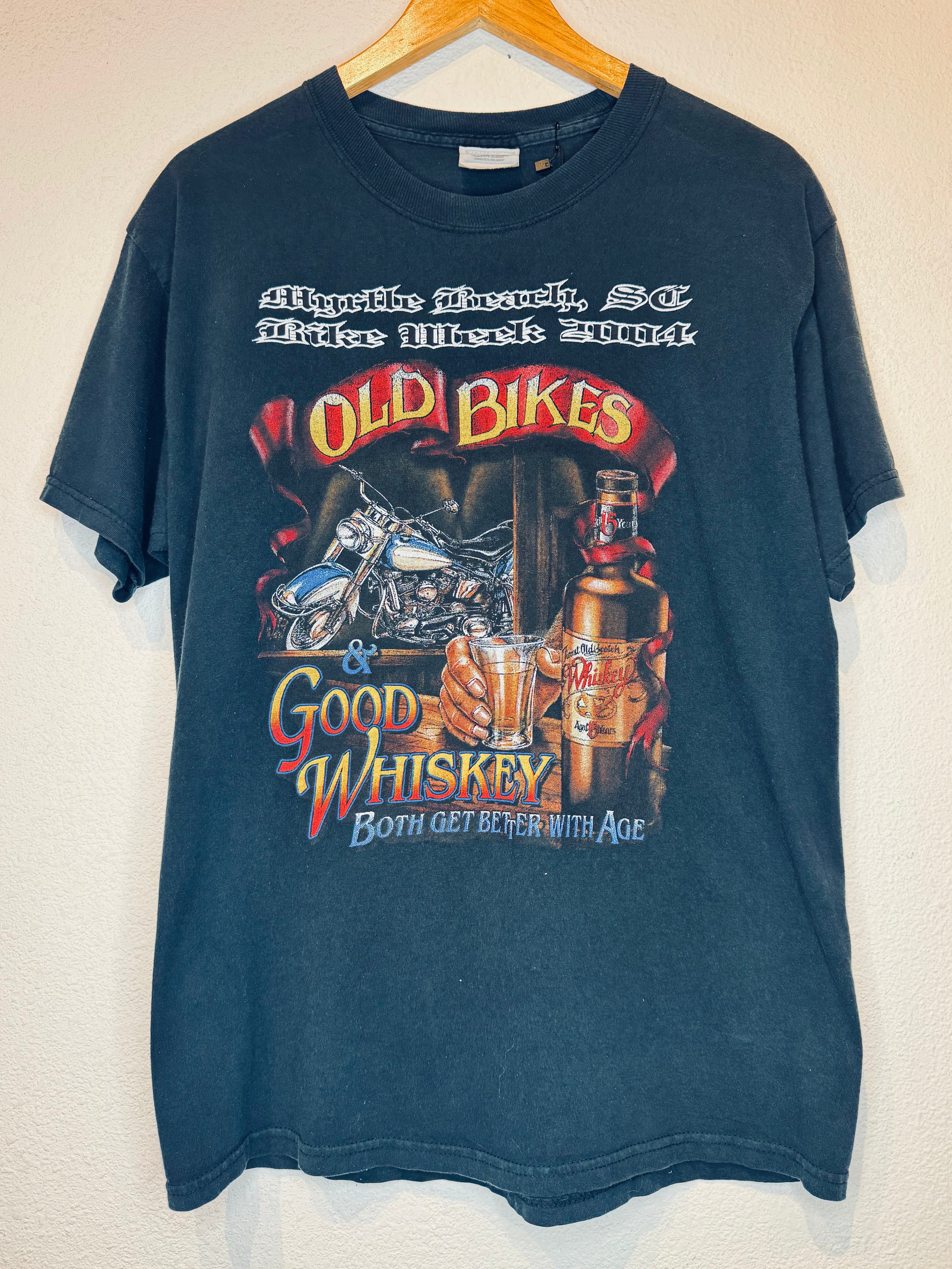 Old Bikes Good Whiskey Vintage Tee