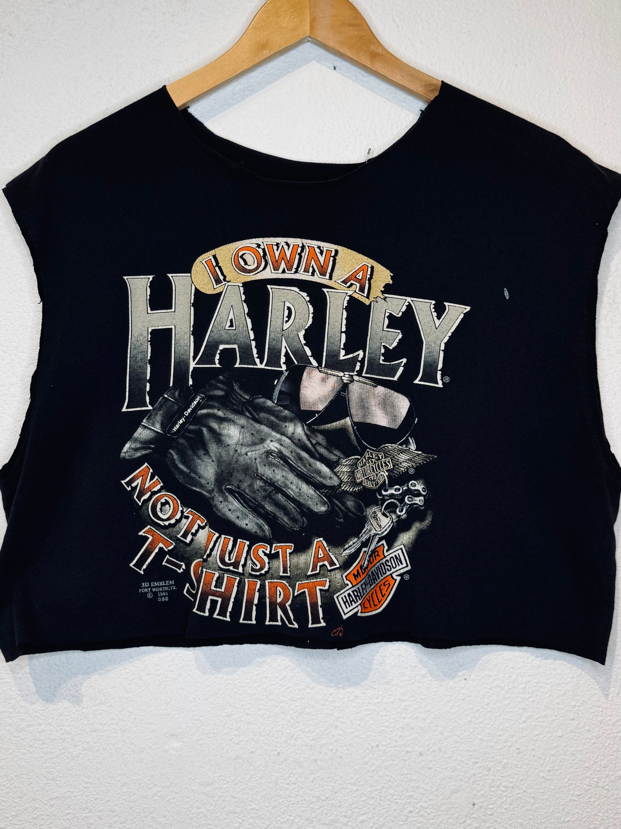 Not Just a T Shirt 3D Emblem '91 Harley Vintage Crop Tank