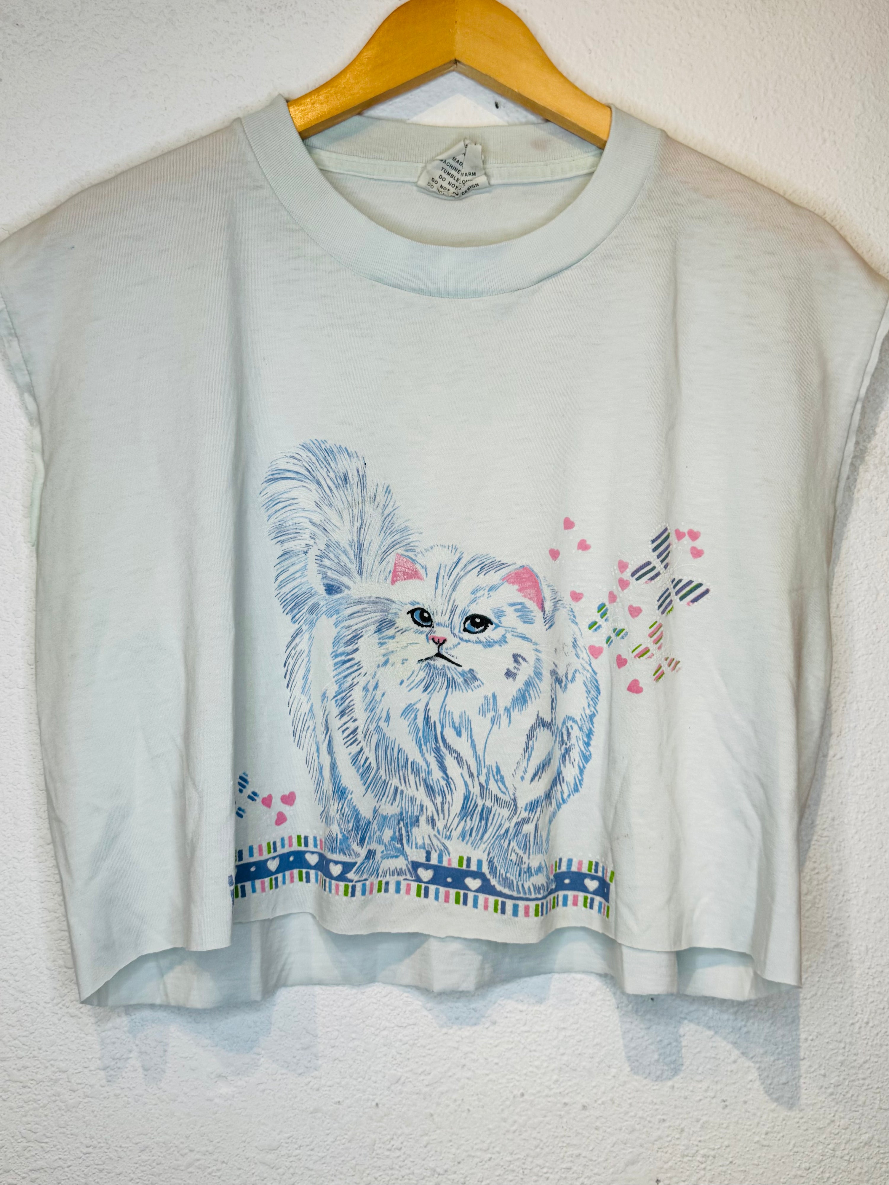 Fluffy White Kitty Vintage Crop Tank