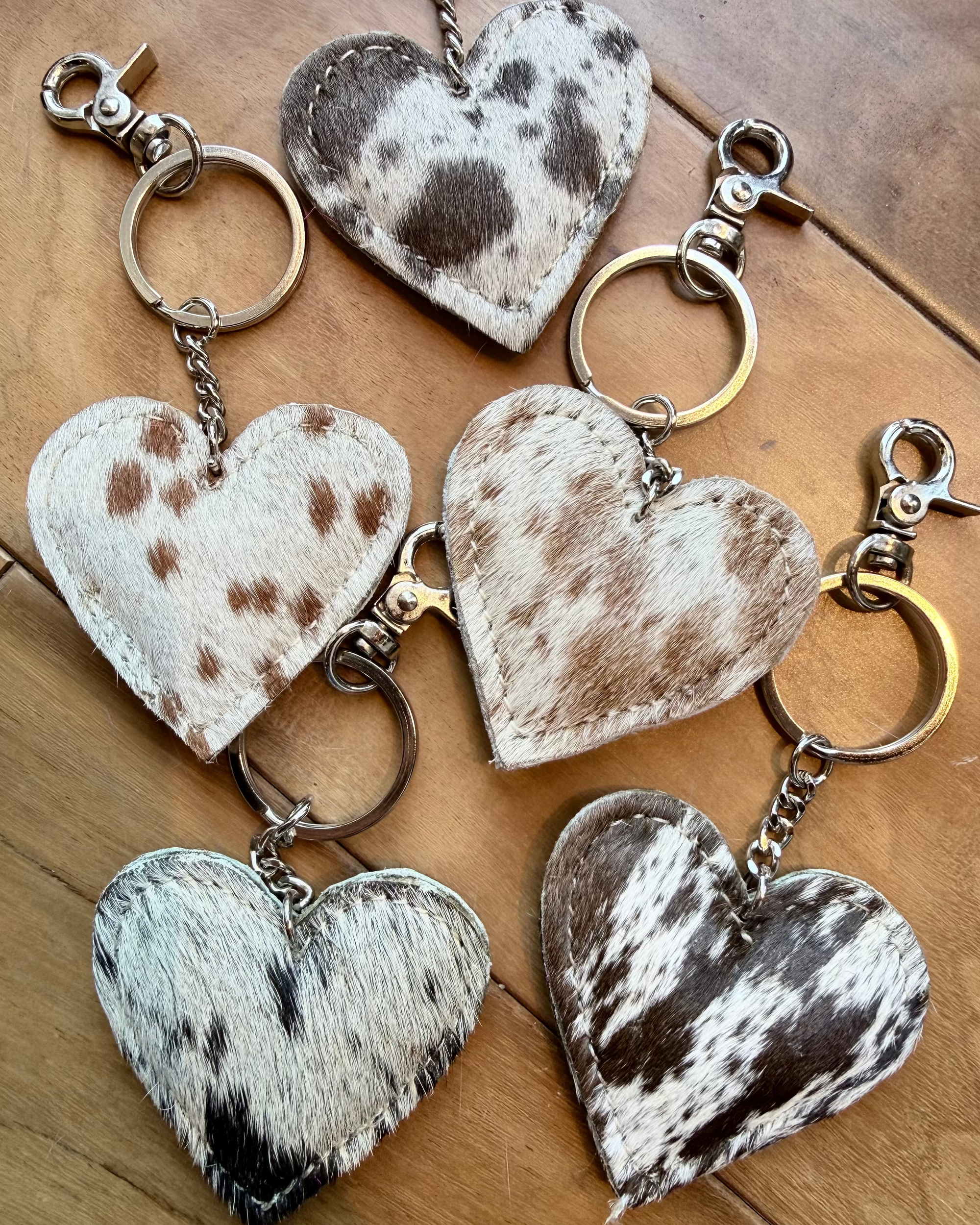 Western Heart Cowhide Keychain