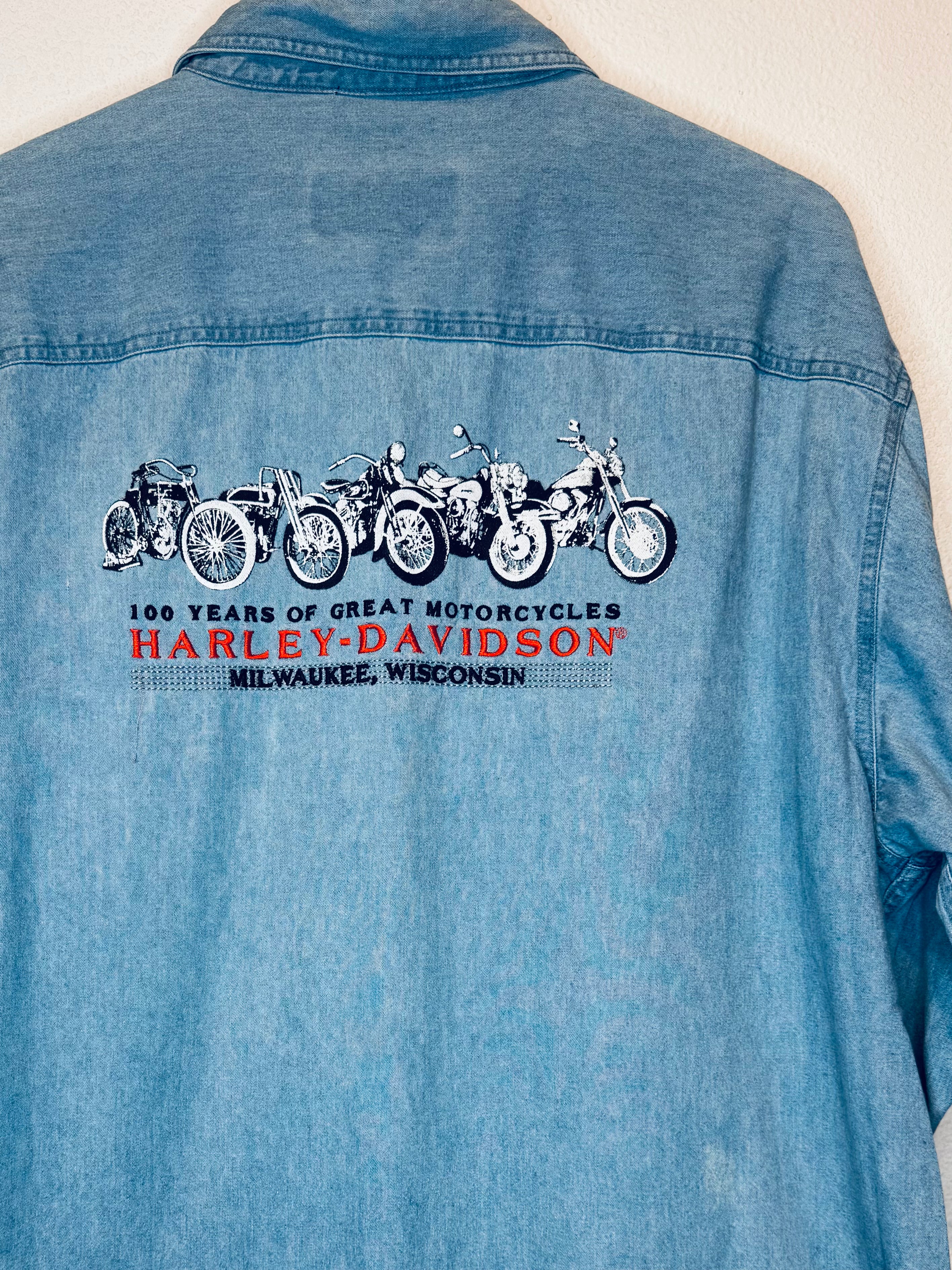 Harley 100th Vintage Denim Button Up