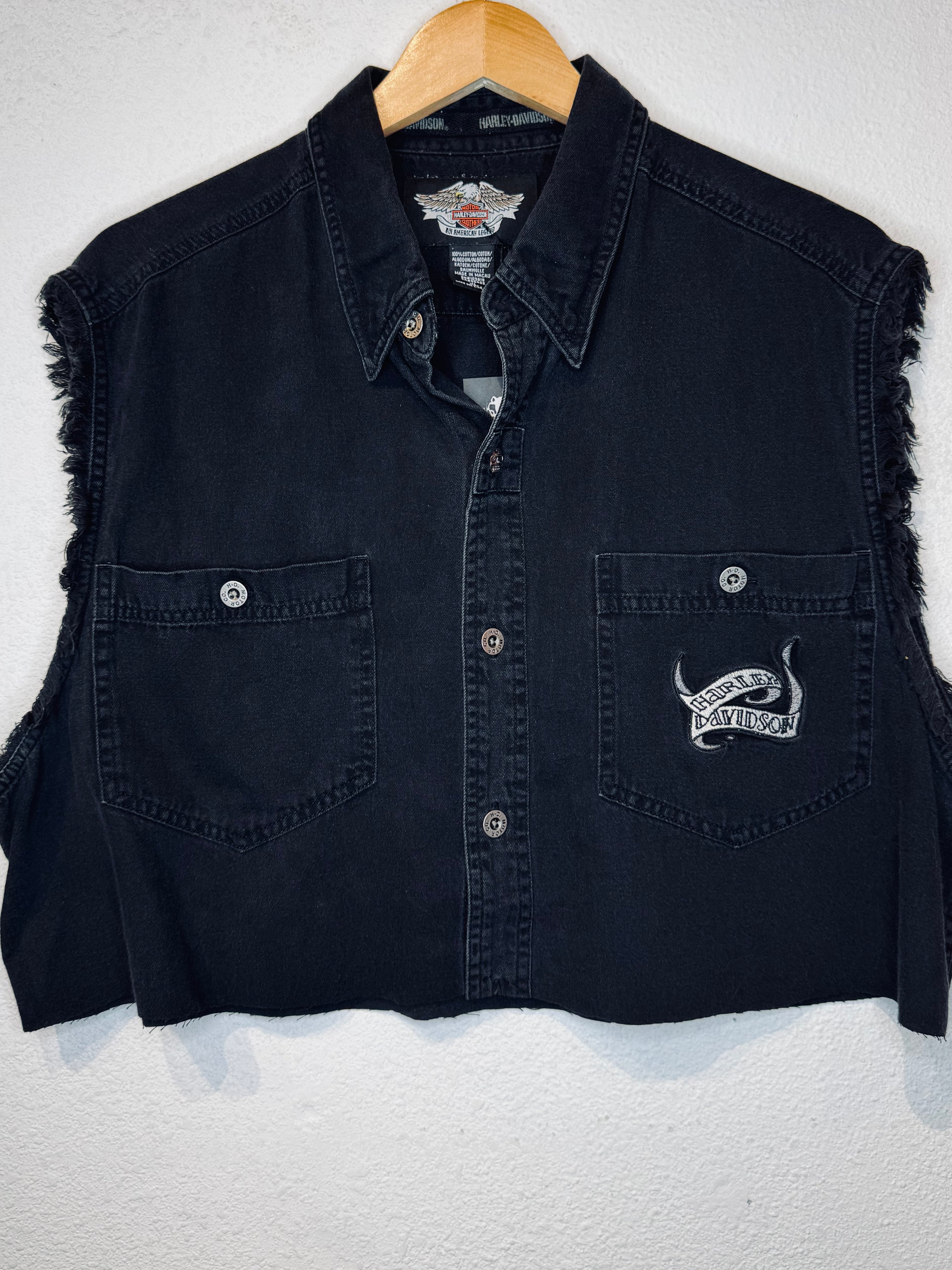 Flaming Harley Vintage Crop Button up Tank
