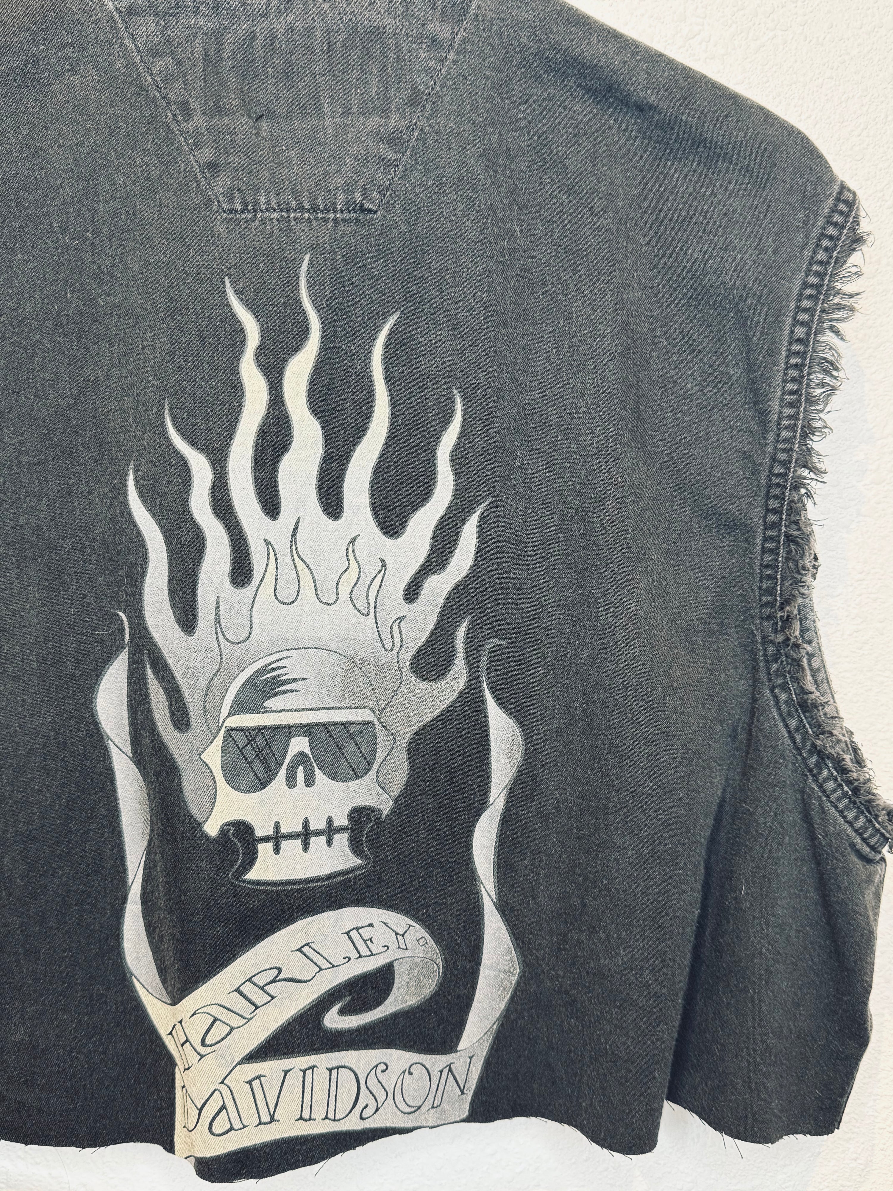 Flaming Harley Vintage Crop Button up Tank