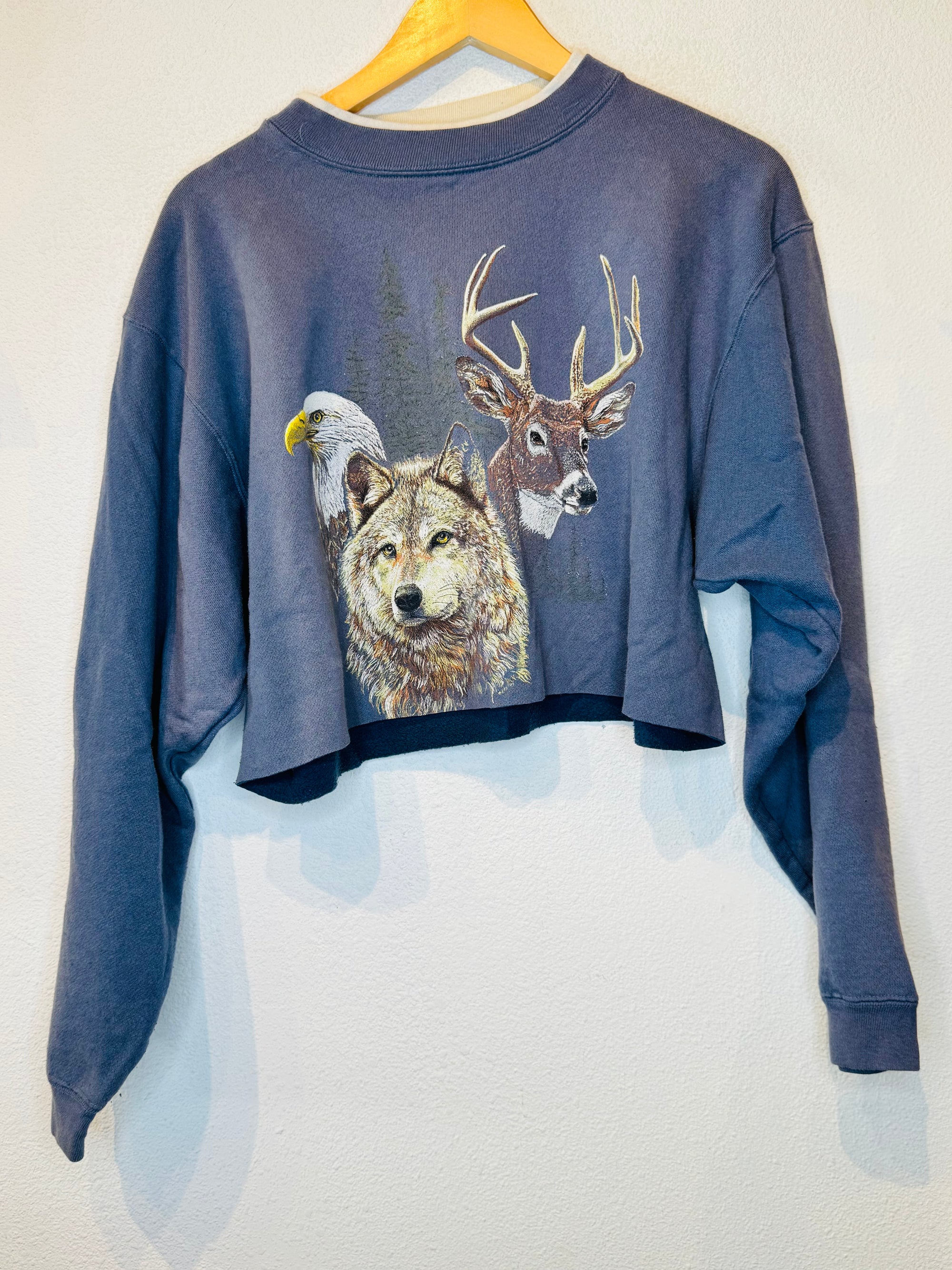 Wolf Deer Eagle Vintage Crop Crewneck