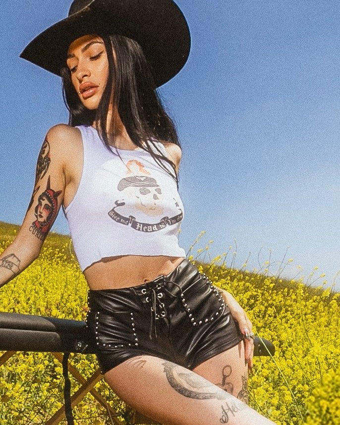 Studded Lace Up Leather Shorts - Burnout