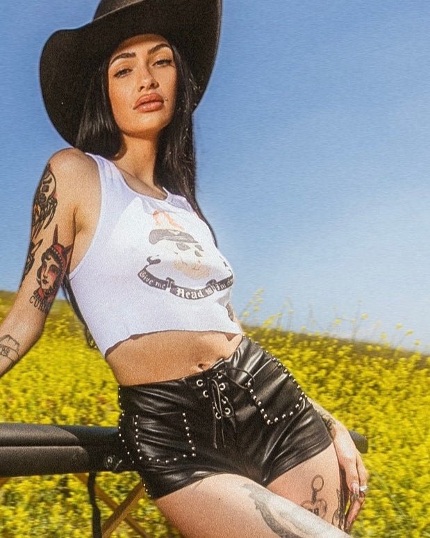 Studded Lace Up Leather Shorts - Burnout