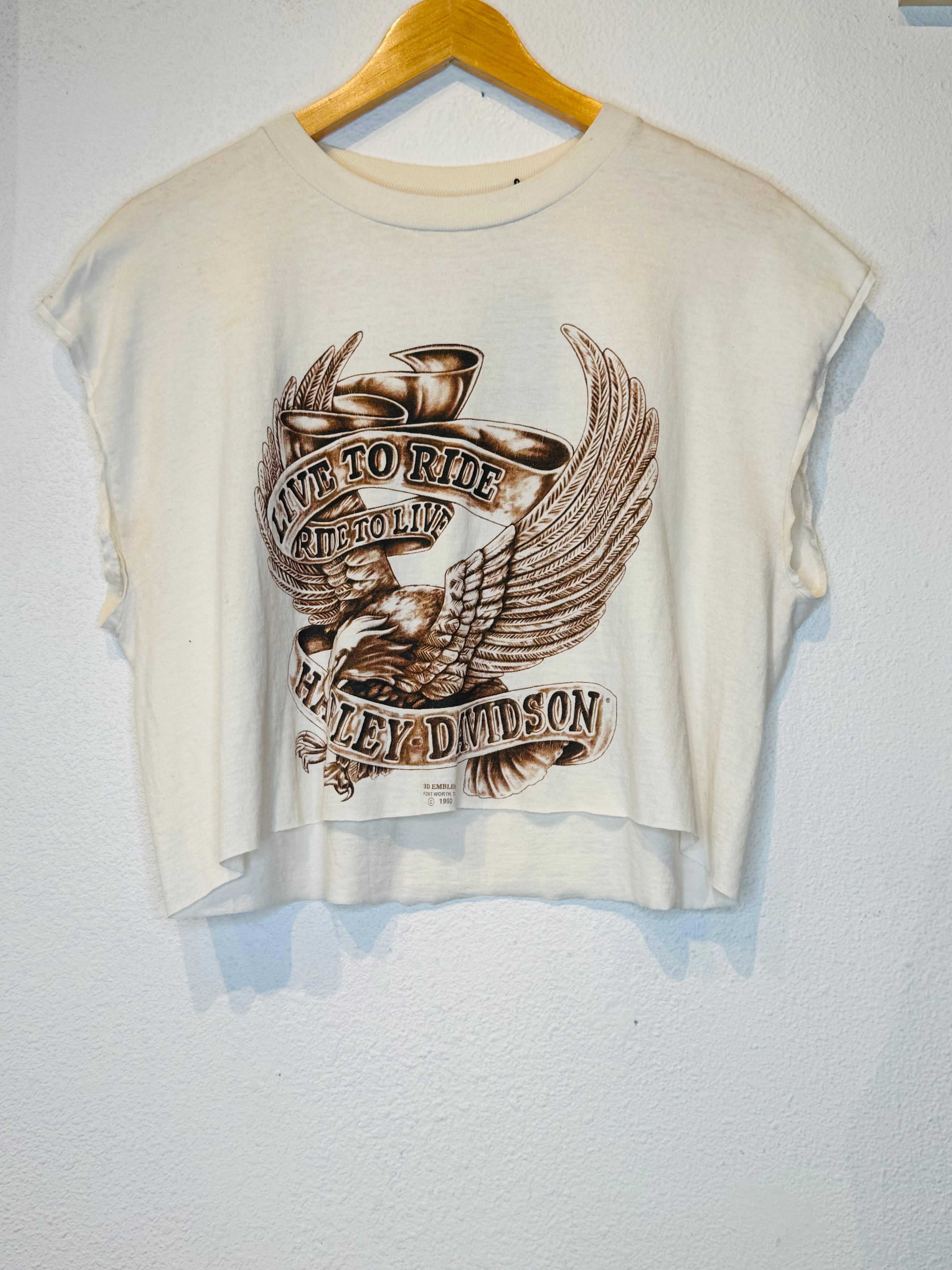Live to Ride 3D Emblem 1990 Harley Vintage Crop Tank