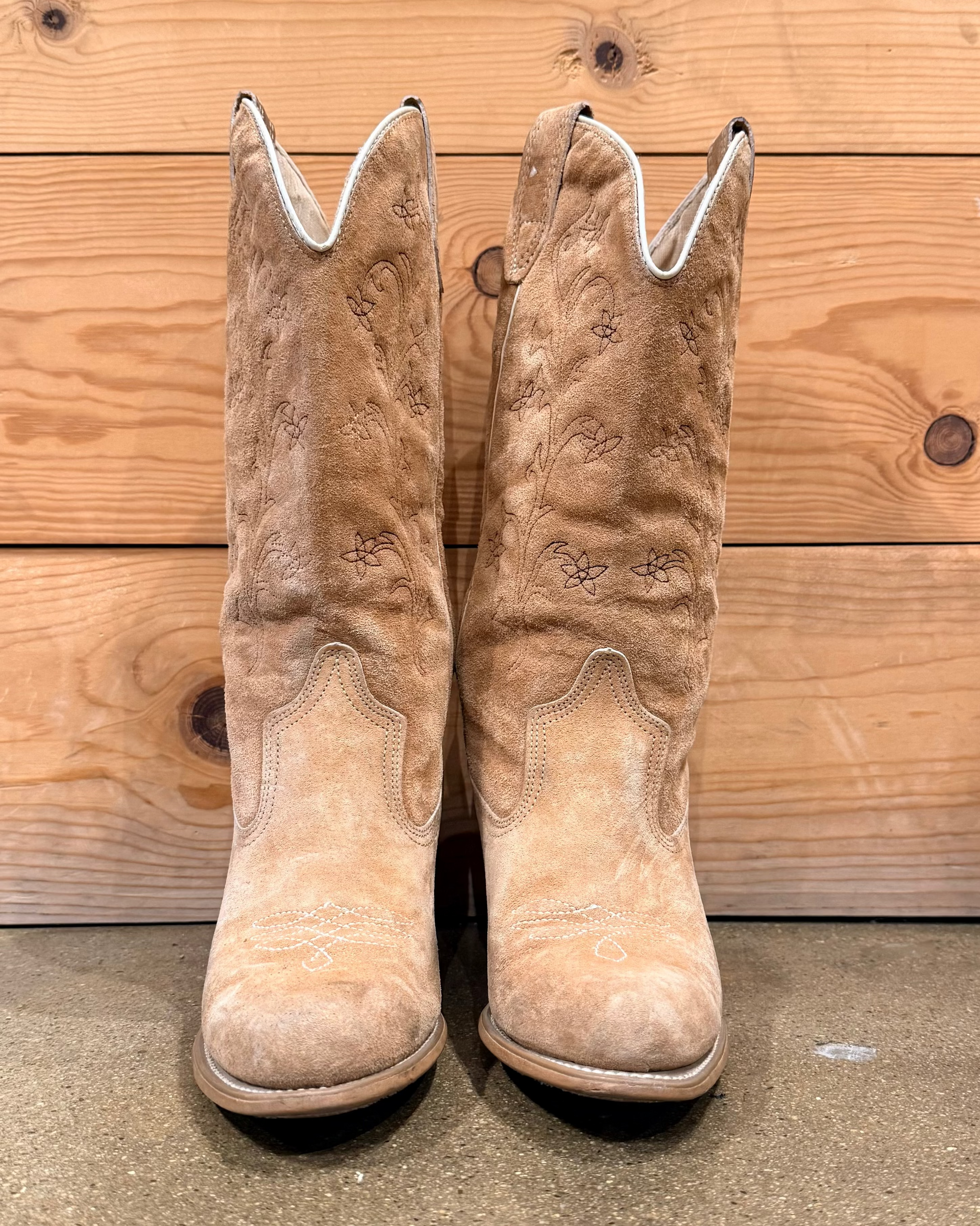 Flower Embroidered Suede Cowboy Boot