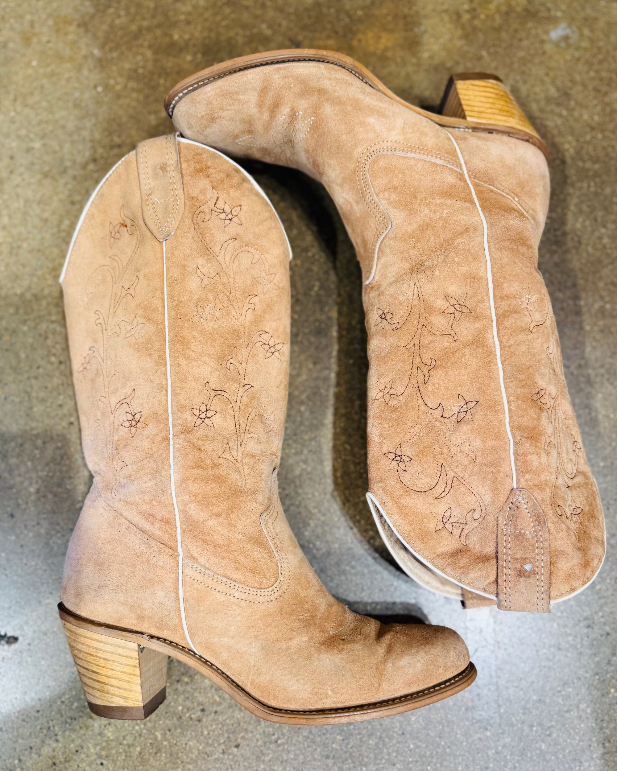 Flower Embroidered Suede Cowboy Boot