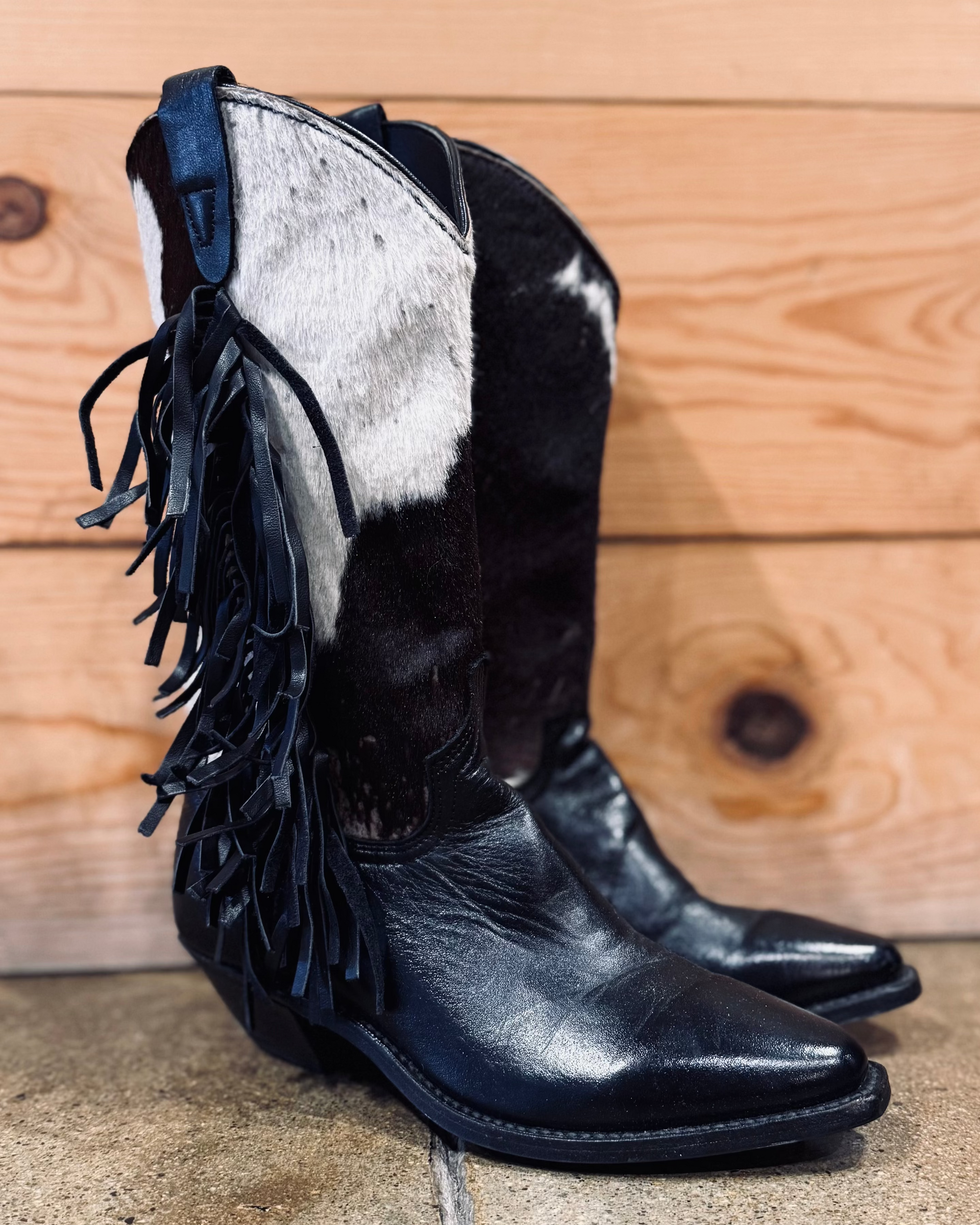 Cowhide Fringe Cowboy Boot