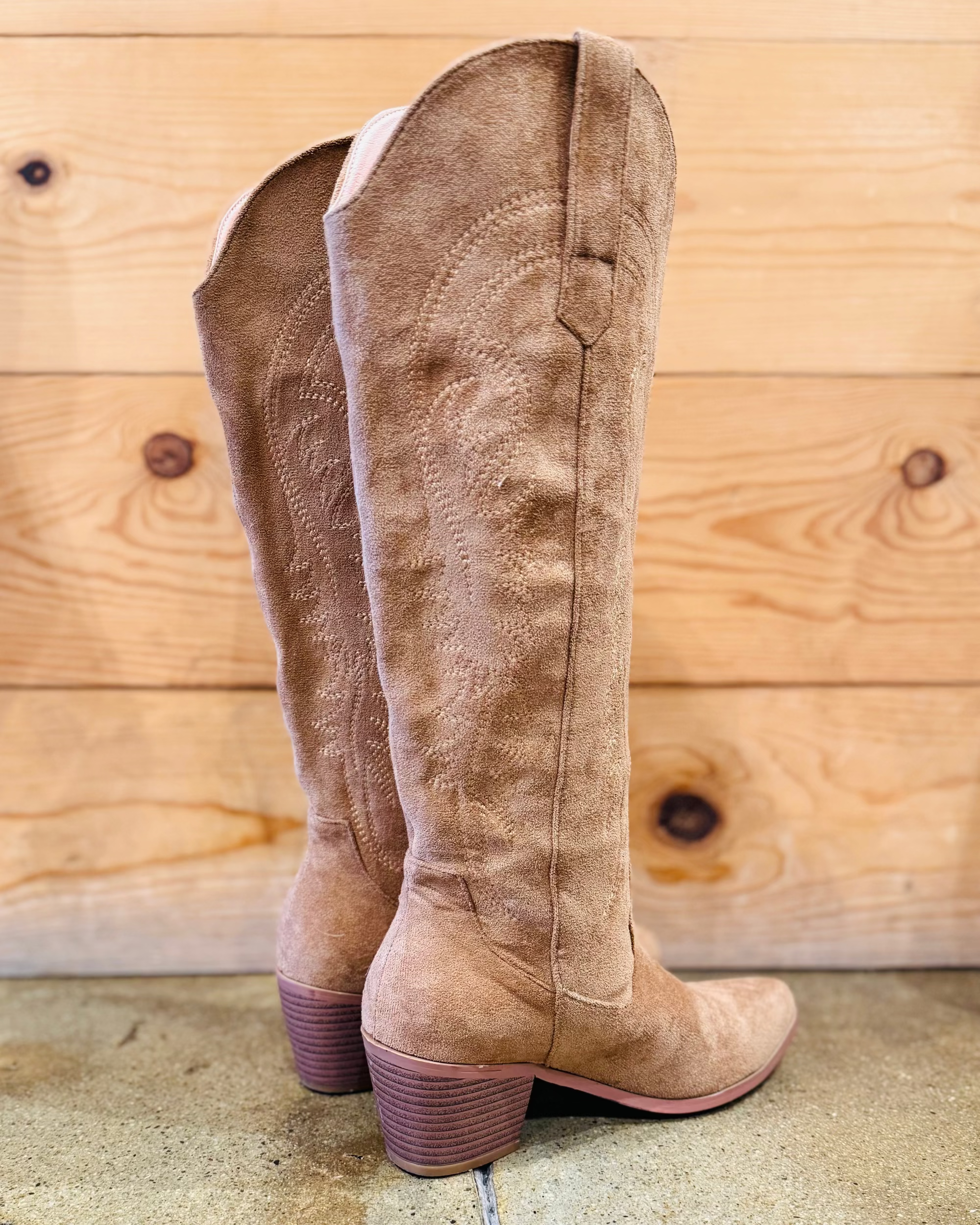 Tall Suede Tan Cowboy Boot