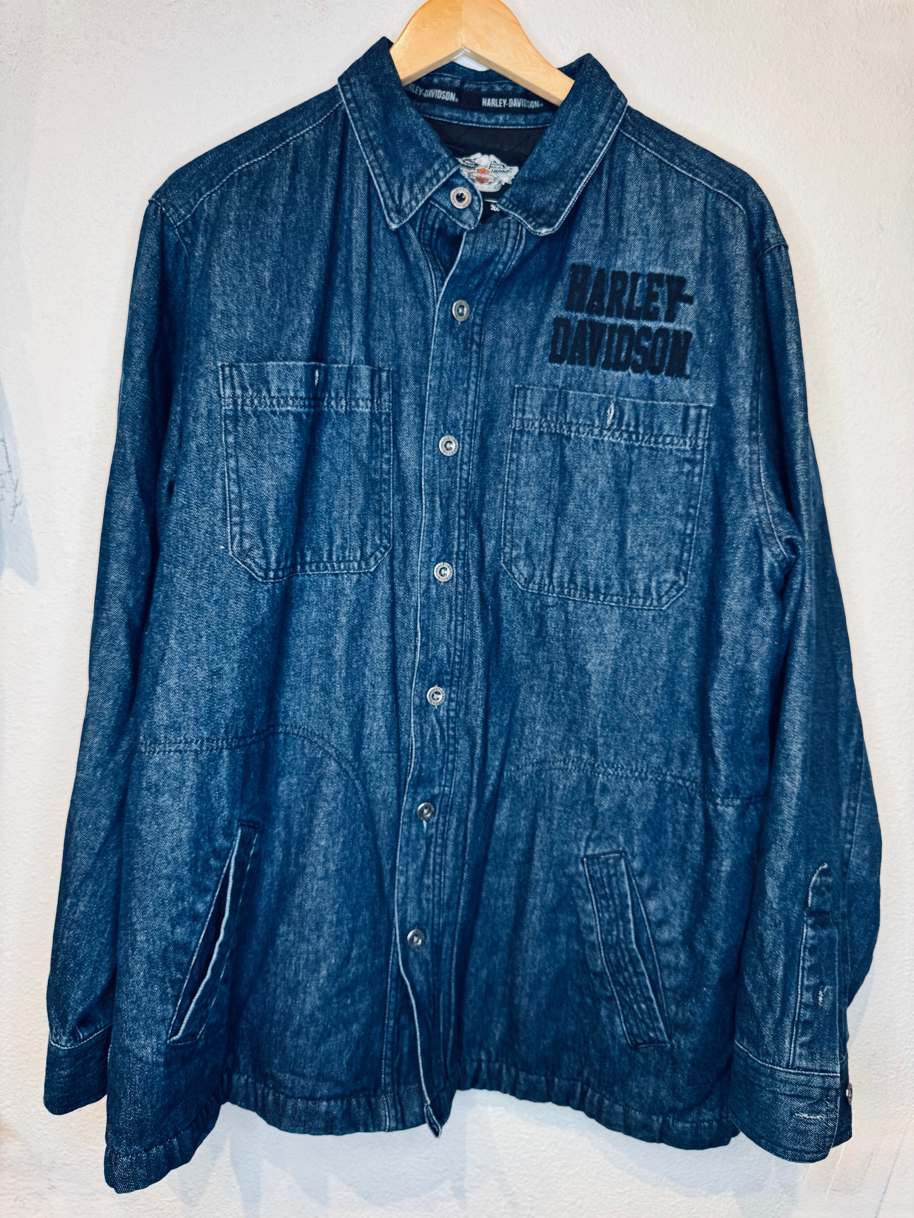 Harley Denim Quilt Lined Vintage Button Up