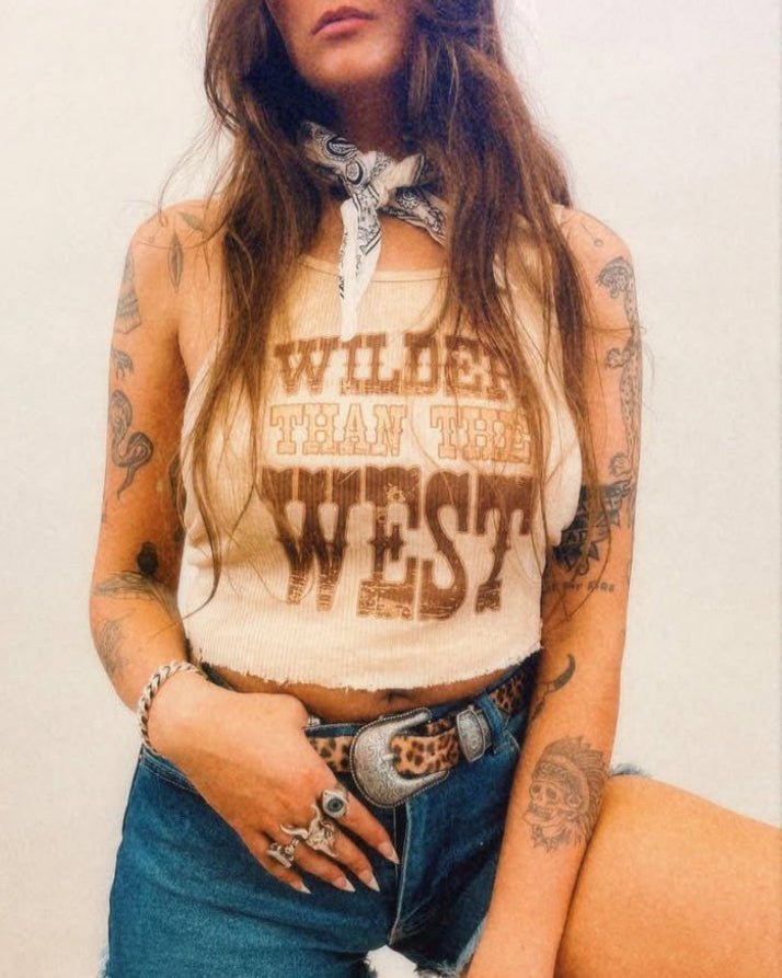 Wilder Than the West Crop Tank - Burnout