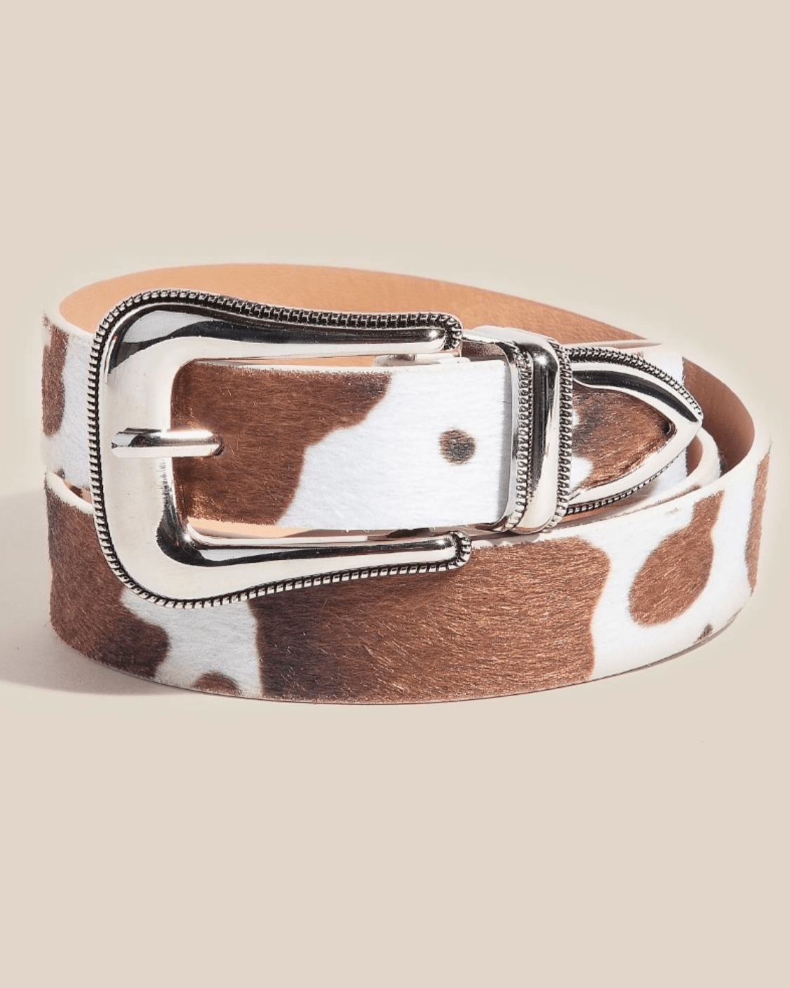 Etched Buckle Cow Print Belt - Burnout