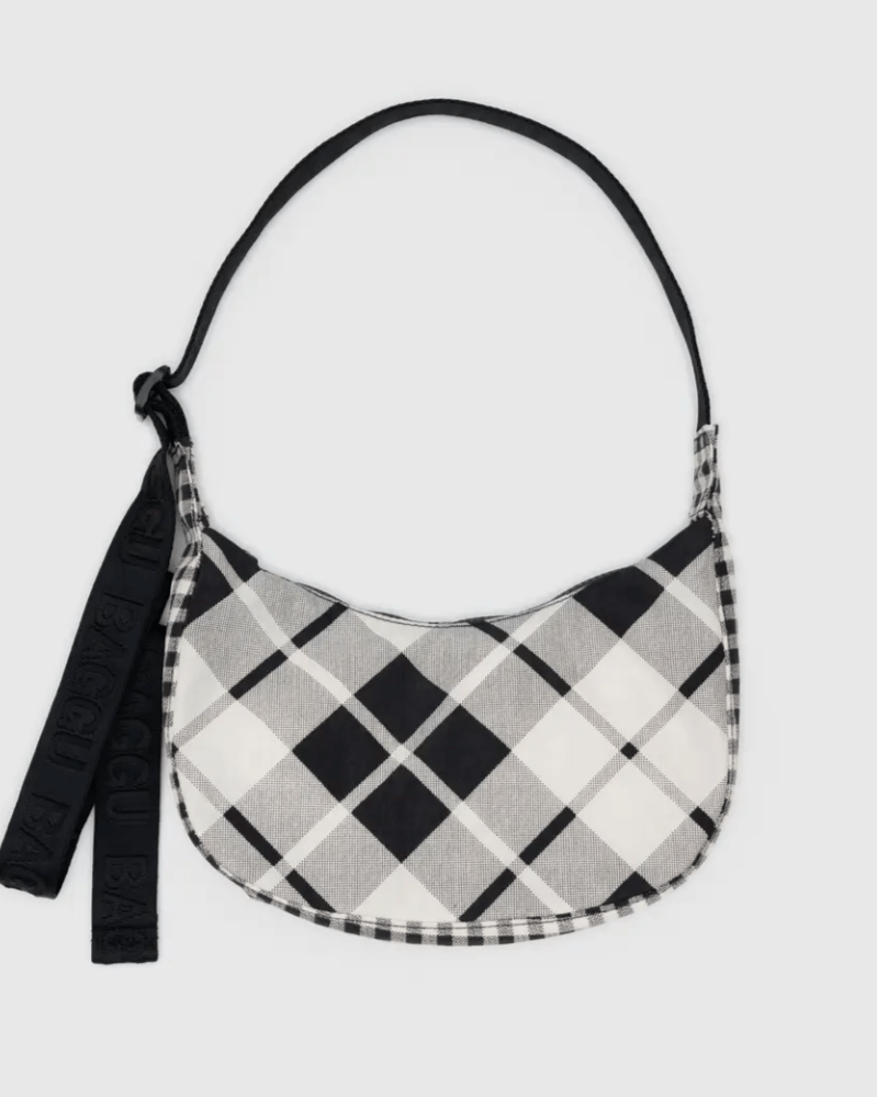 Small Nylon Crescent Bag - Mixed Plaid - Burnout
