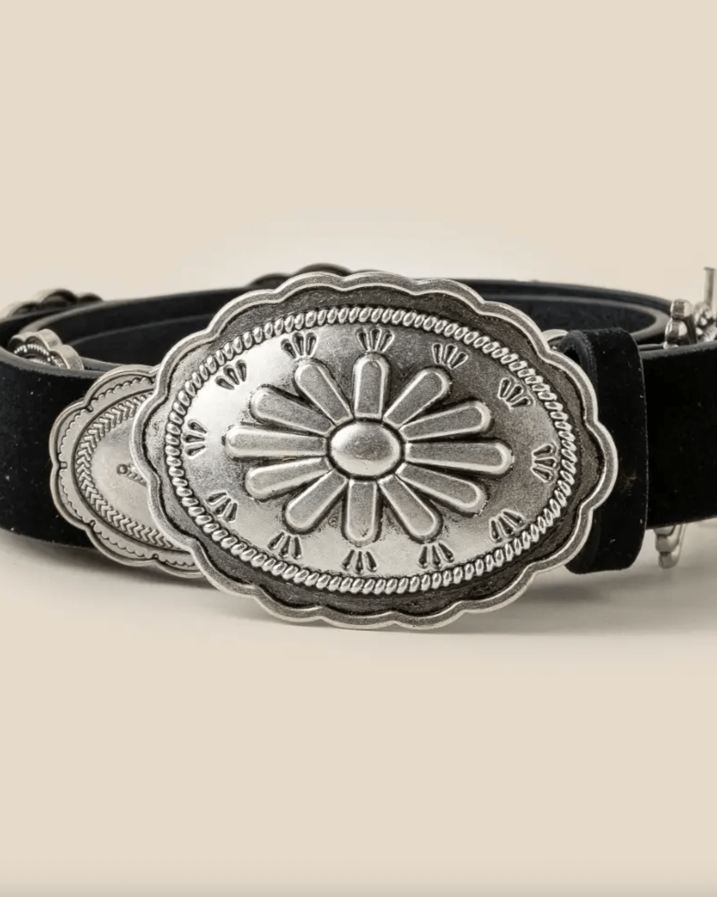 Western Oval Concho Buckle Belt - Burnout
