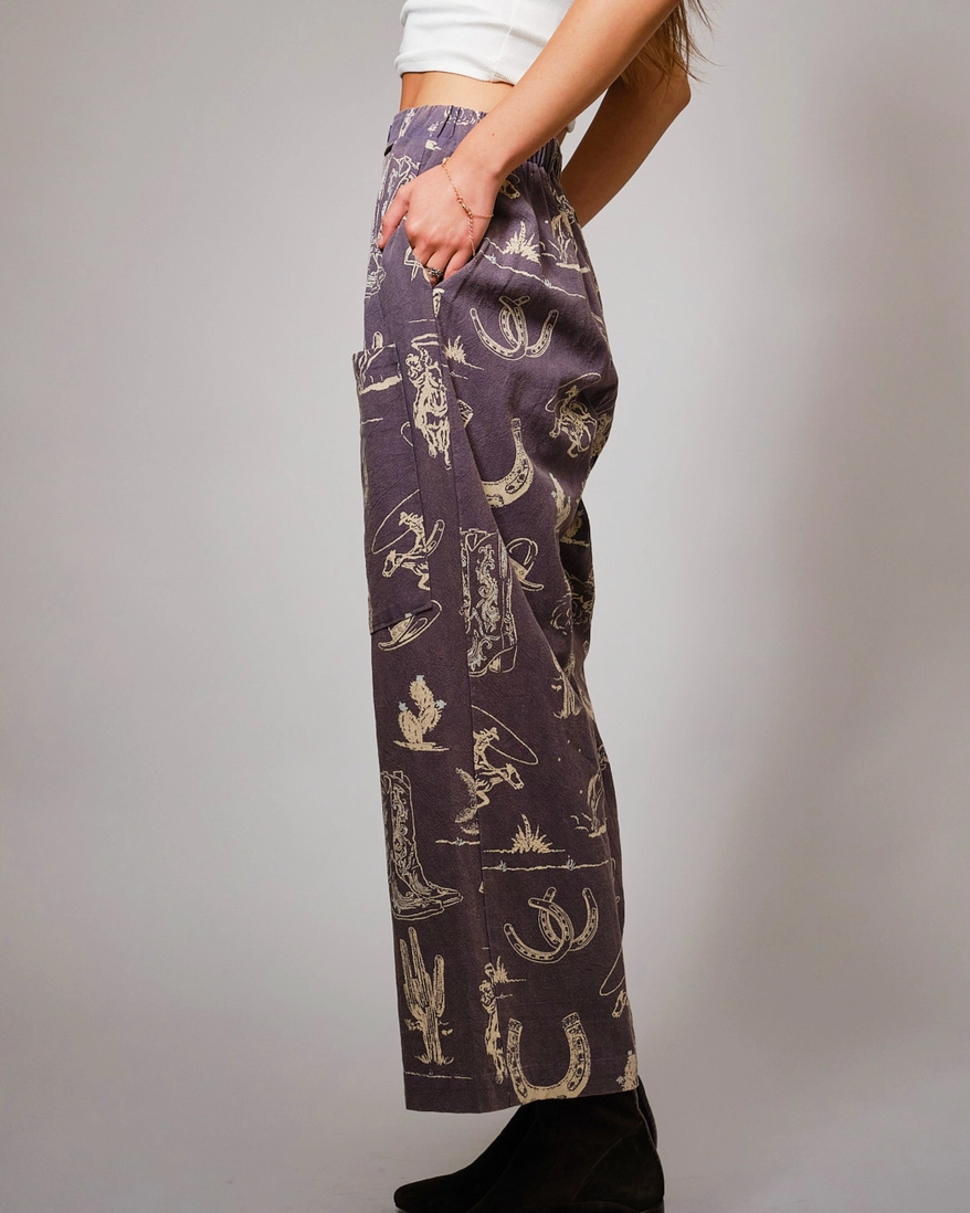 Western Print Wide Leg Pant