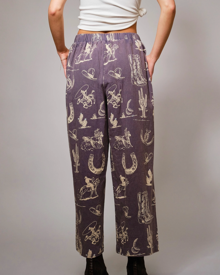Western Print Wide Leg Pant