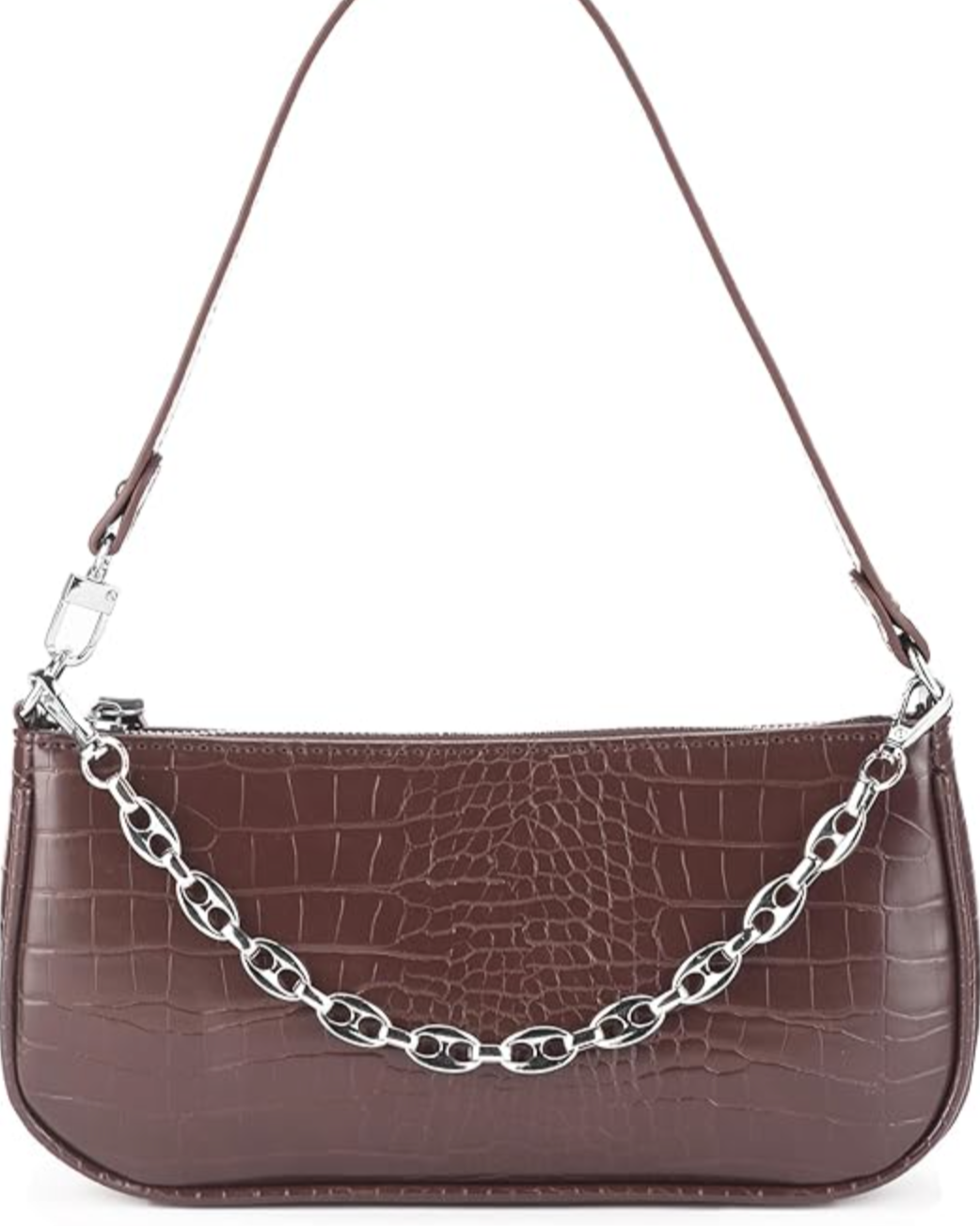 Croc Textured Shoulder Bag - Brown