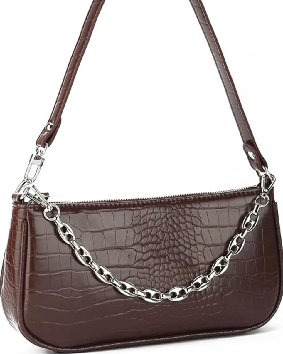 Croc Textured Shoulder Bag - Brown