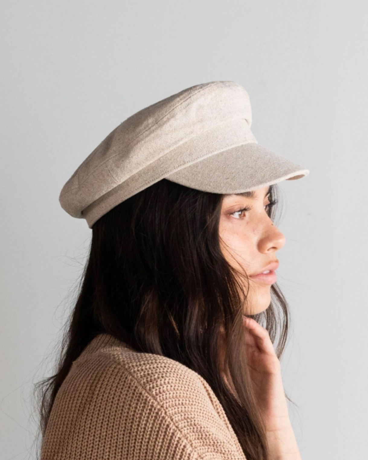 Linen Newsboy Cap - Cream