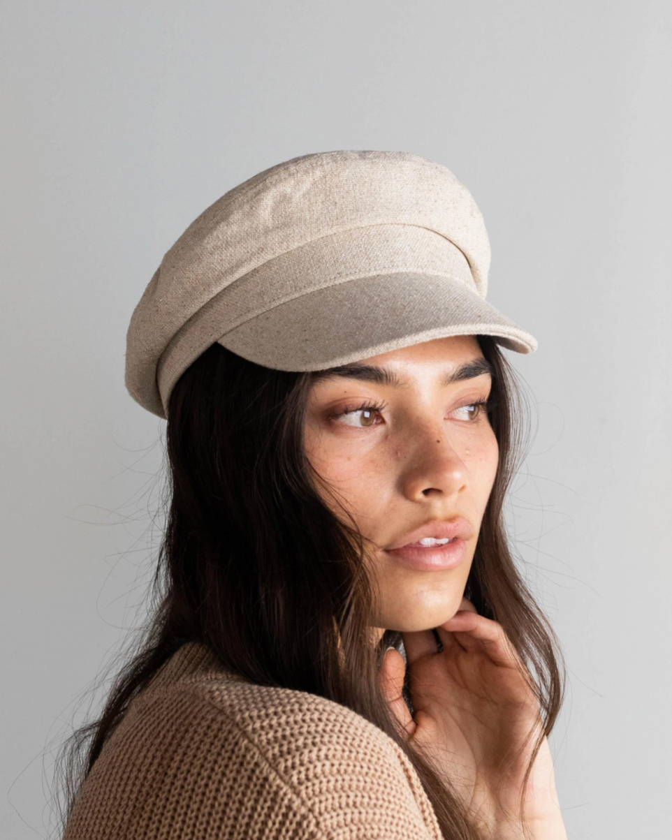 Linen Newsboy Cap - Cream