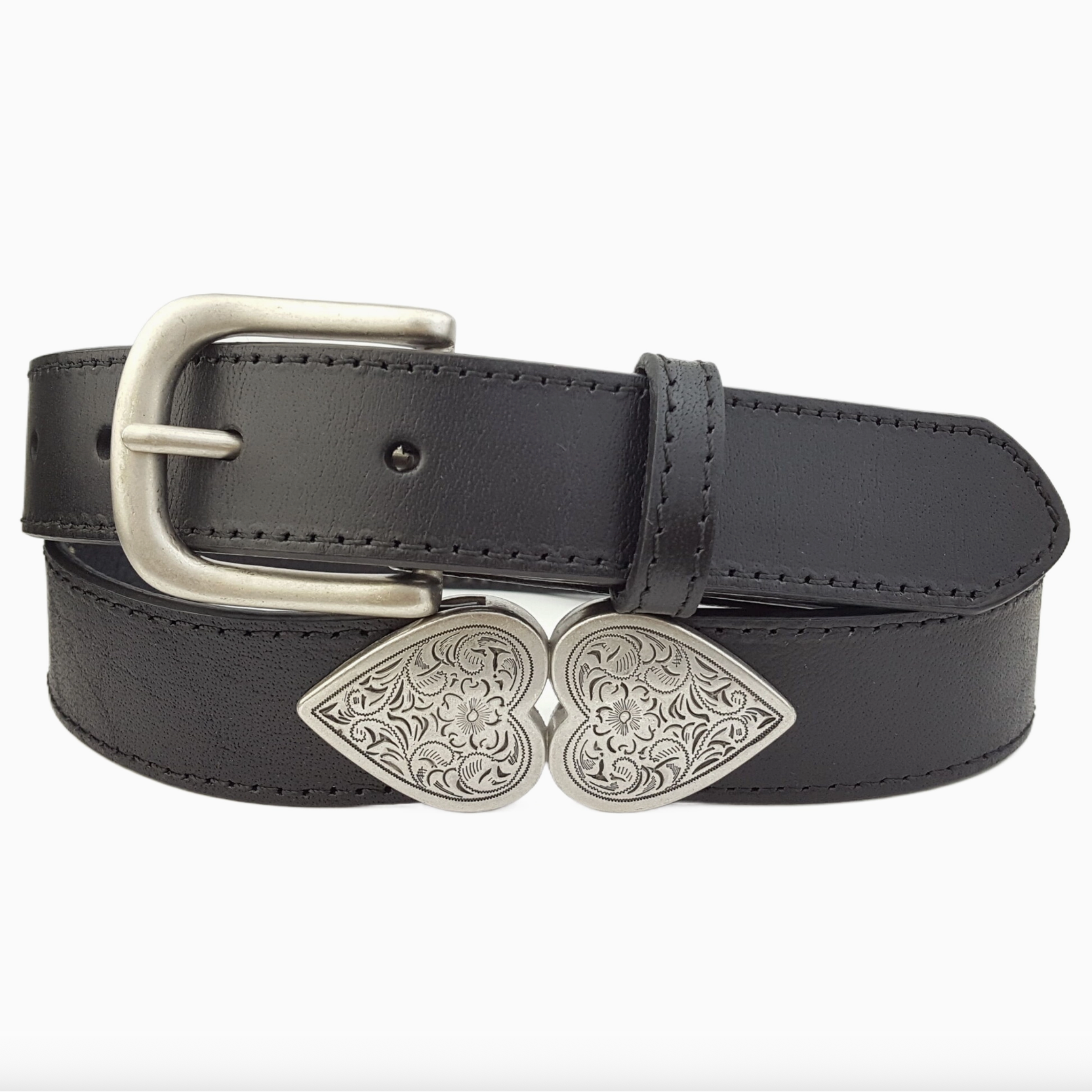 Silver Hearts Leather Belt