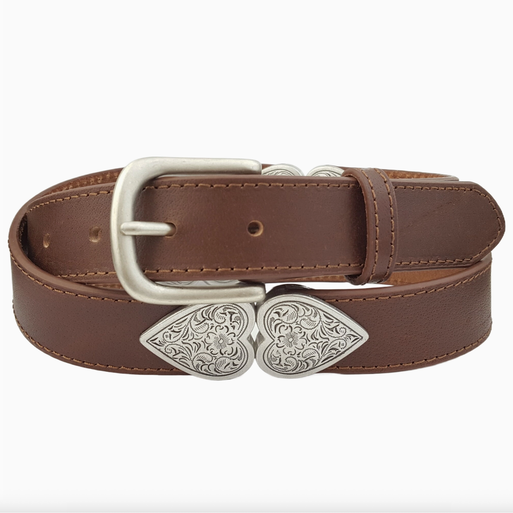 Silver Hearts Leather Belt