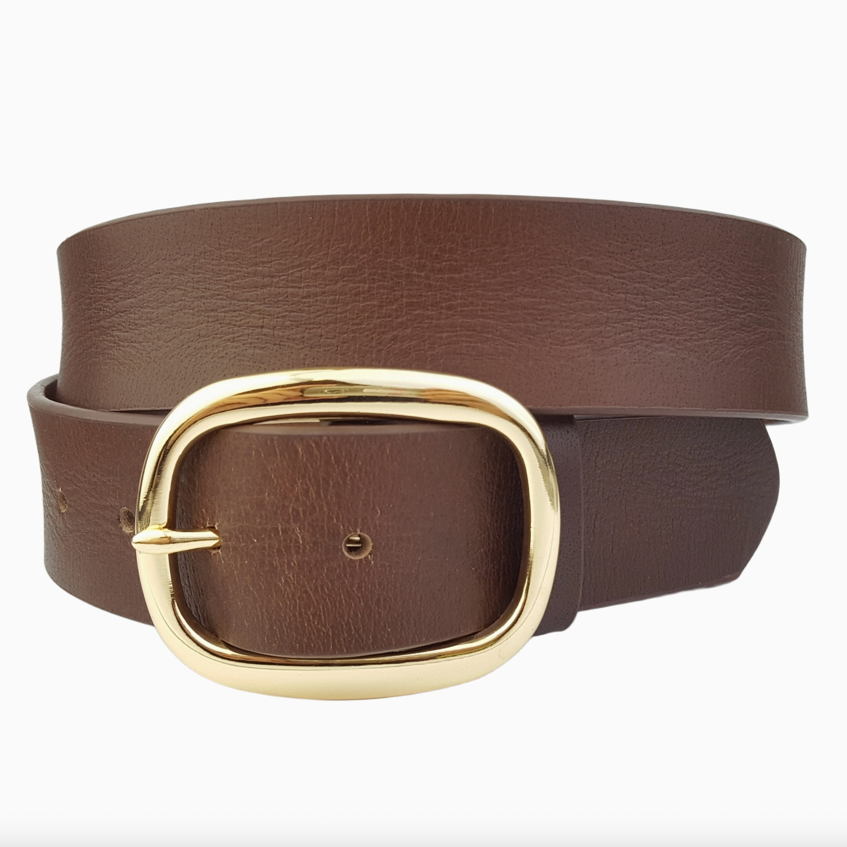 Genuine Leather Belt With Gold Buckle