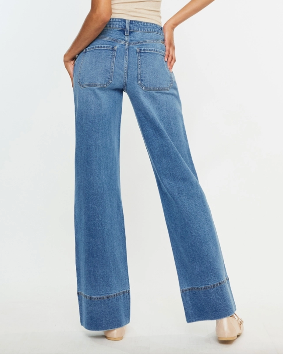 Wide Leg Seam Front Jeans
