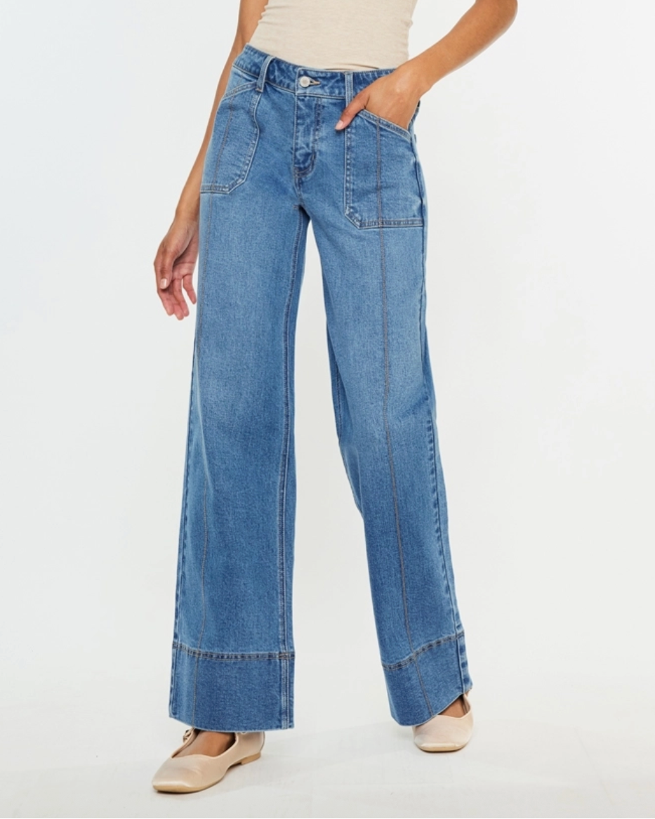 Wide Leg Seam Front Jeans