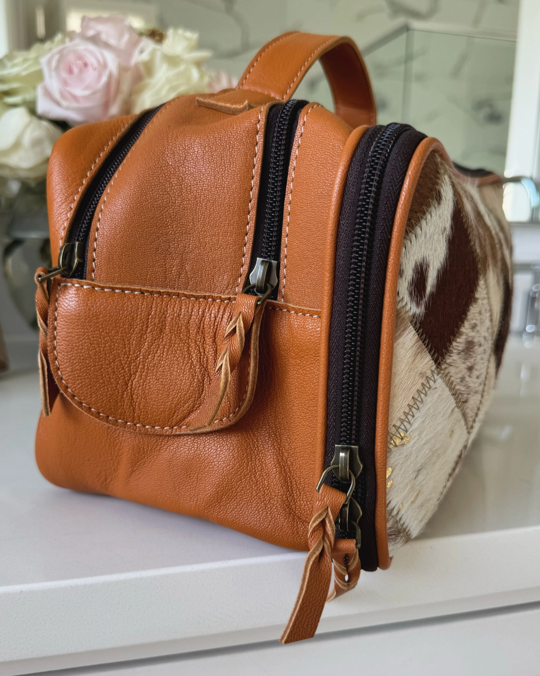 Cowhide Makeup Travel Bag - Large