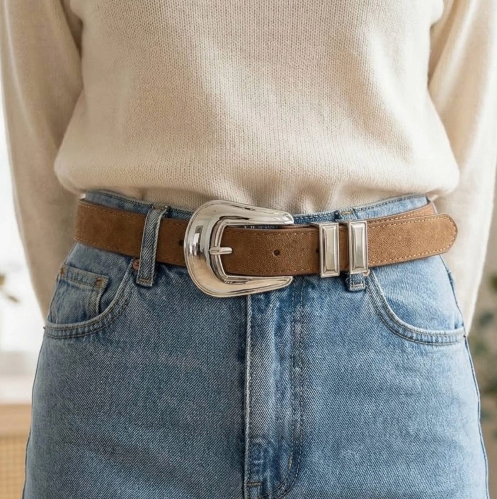 Western Silver Buckle Belt
