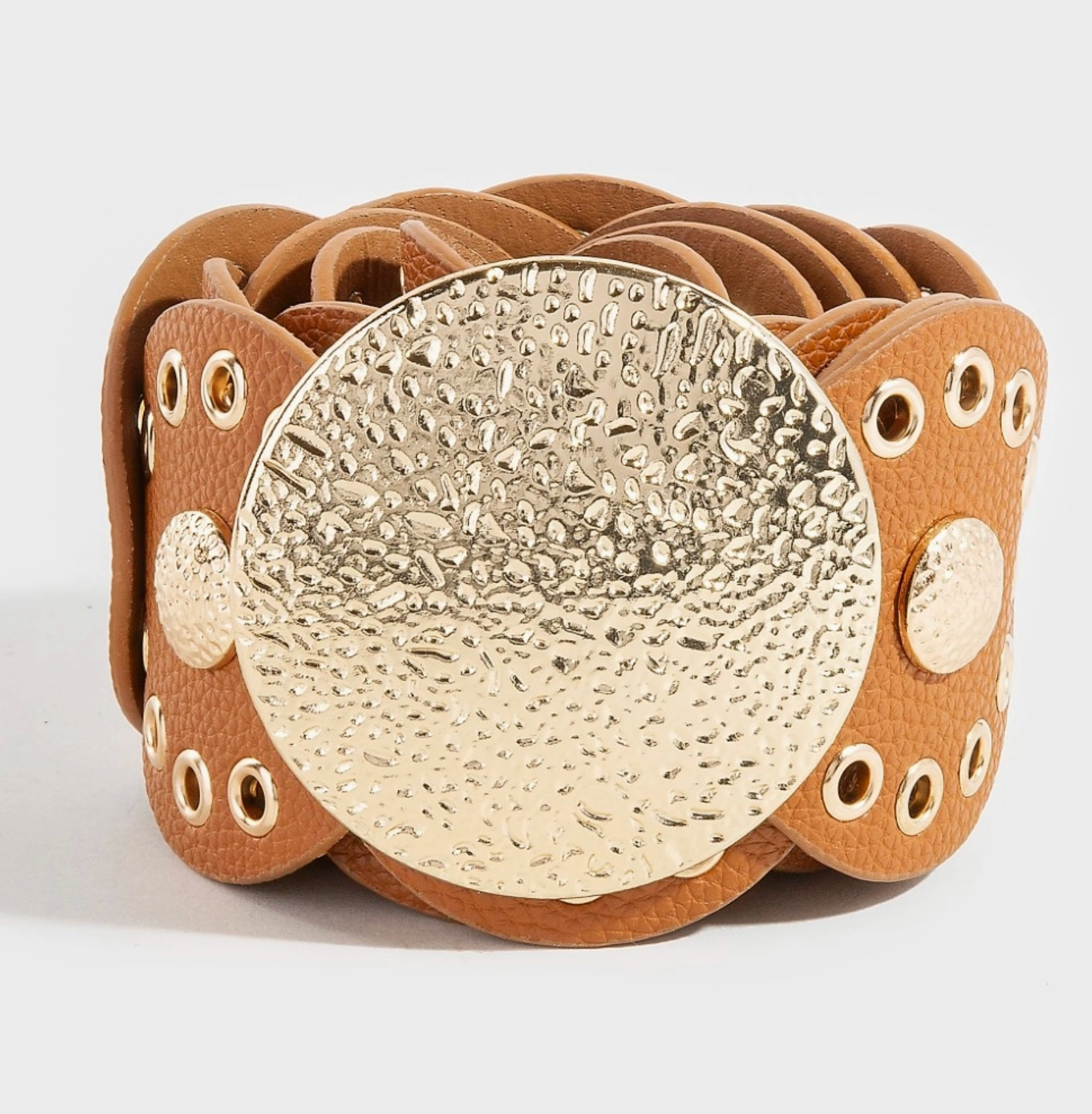 Studded Leather Disc Linked Belt