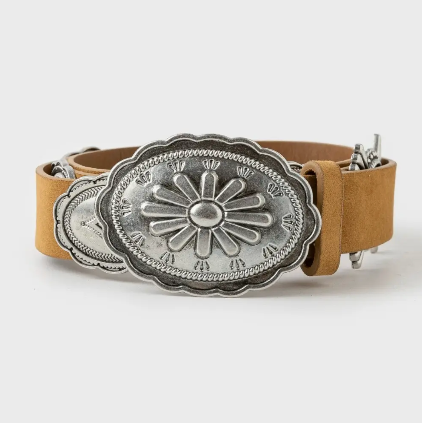 Western Oval Floral Concho Buckle Belt