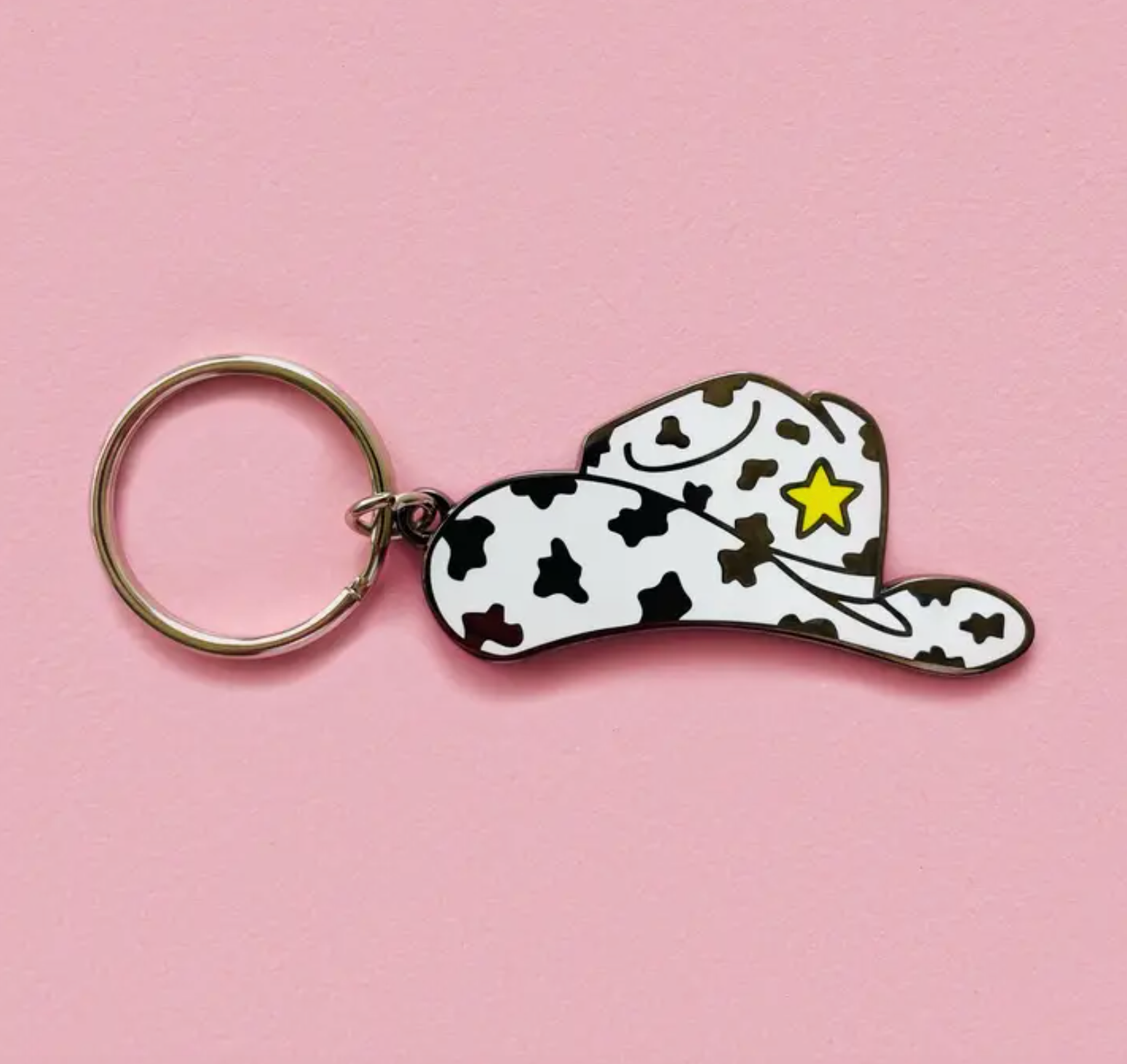 Cow Print Cowboy Hat Keychain