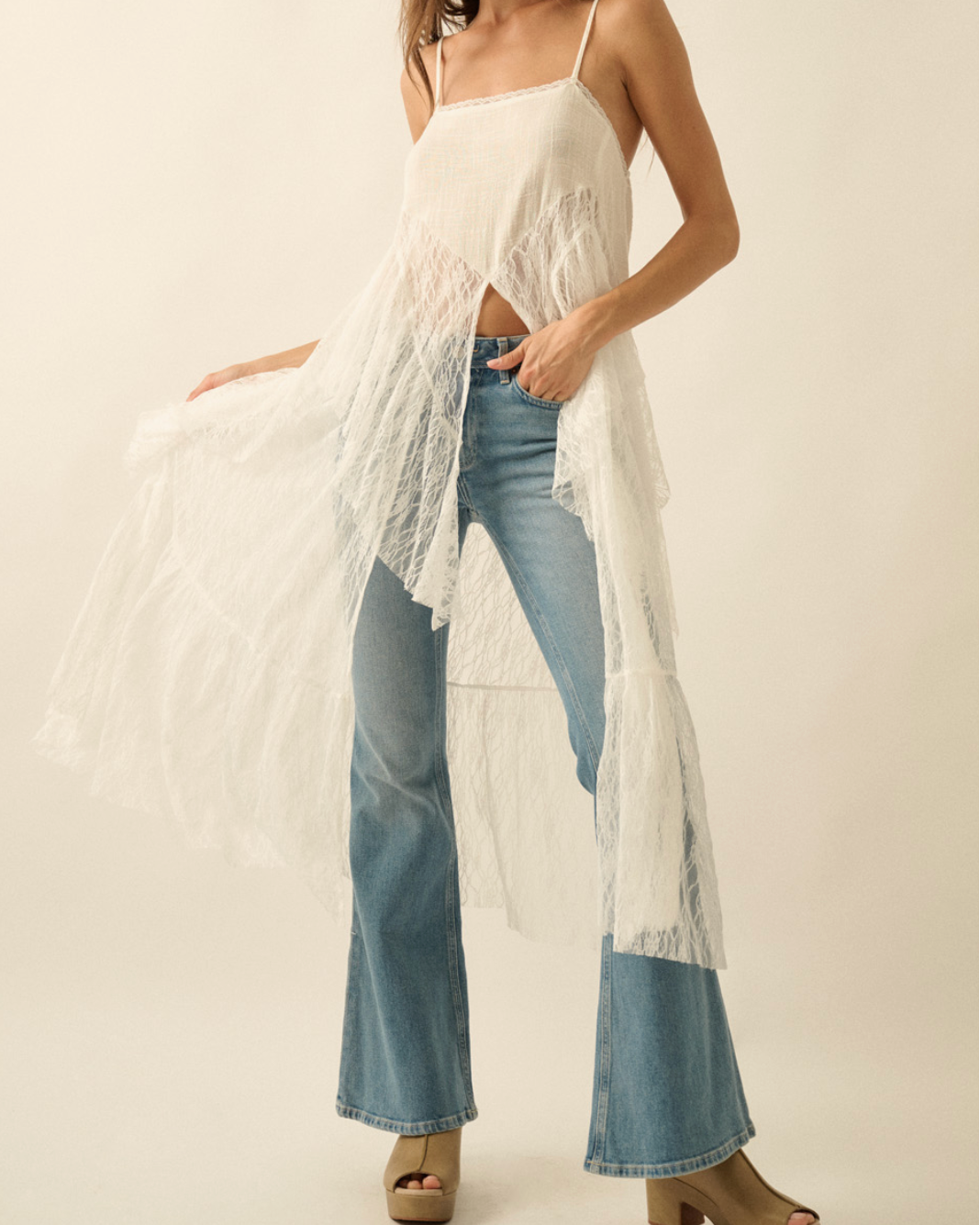 Ruffle Lace Flyaway Maxi Cami Top