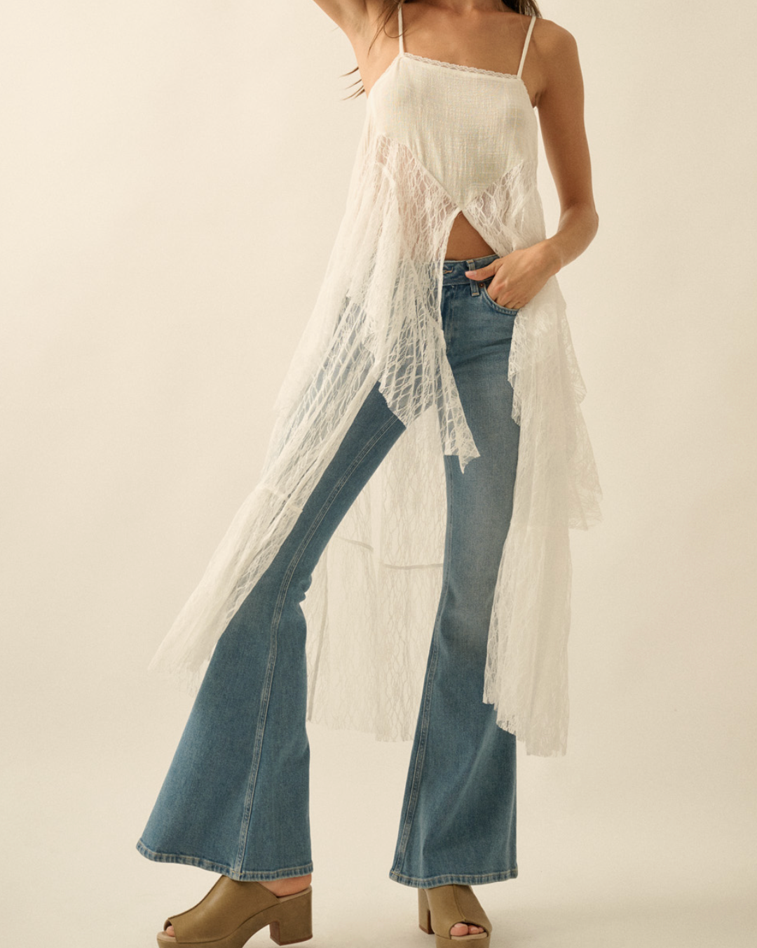 Ruffle Lace Flyaway Maxi Cami Top