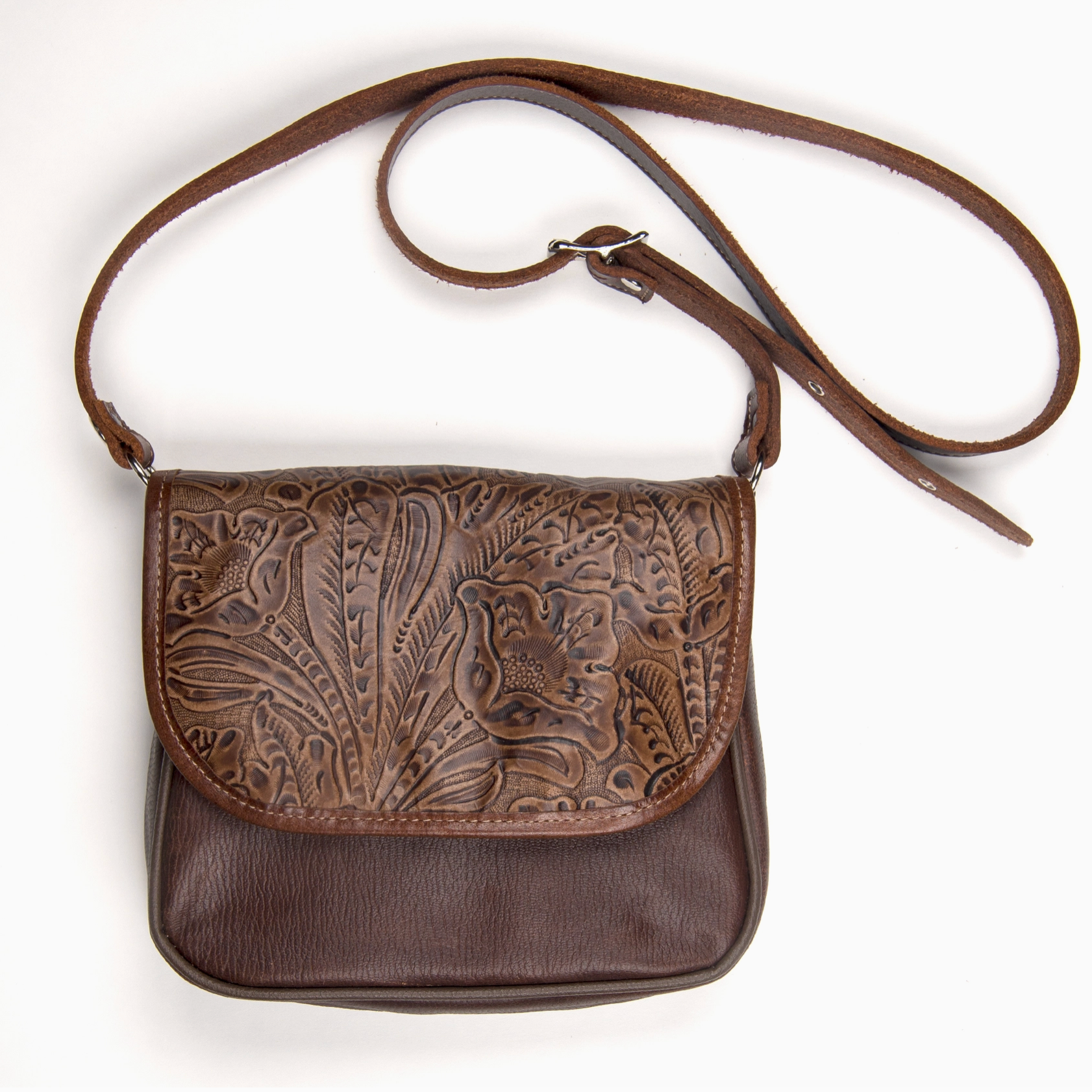 Tooled Floral Leather Crossbody