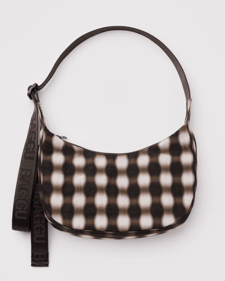 Small Nylon Crescent Bag - Blurred Gingham