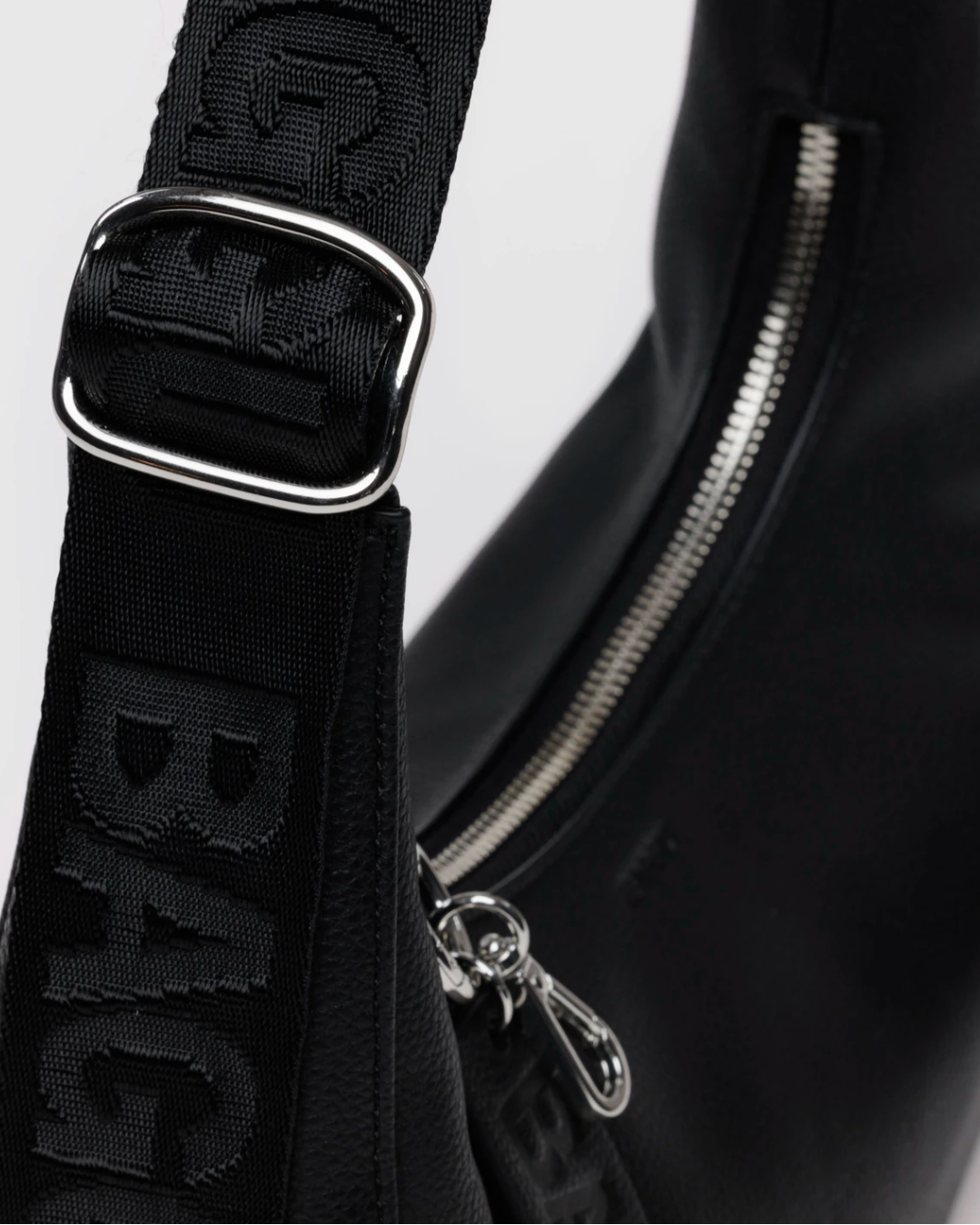 Small Recycled Leather Crescent Bag - Black